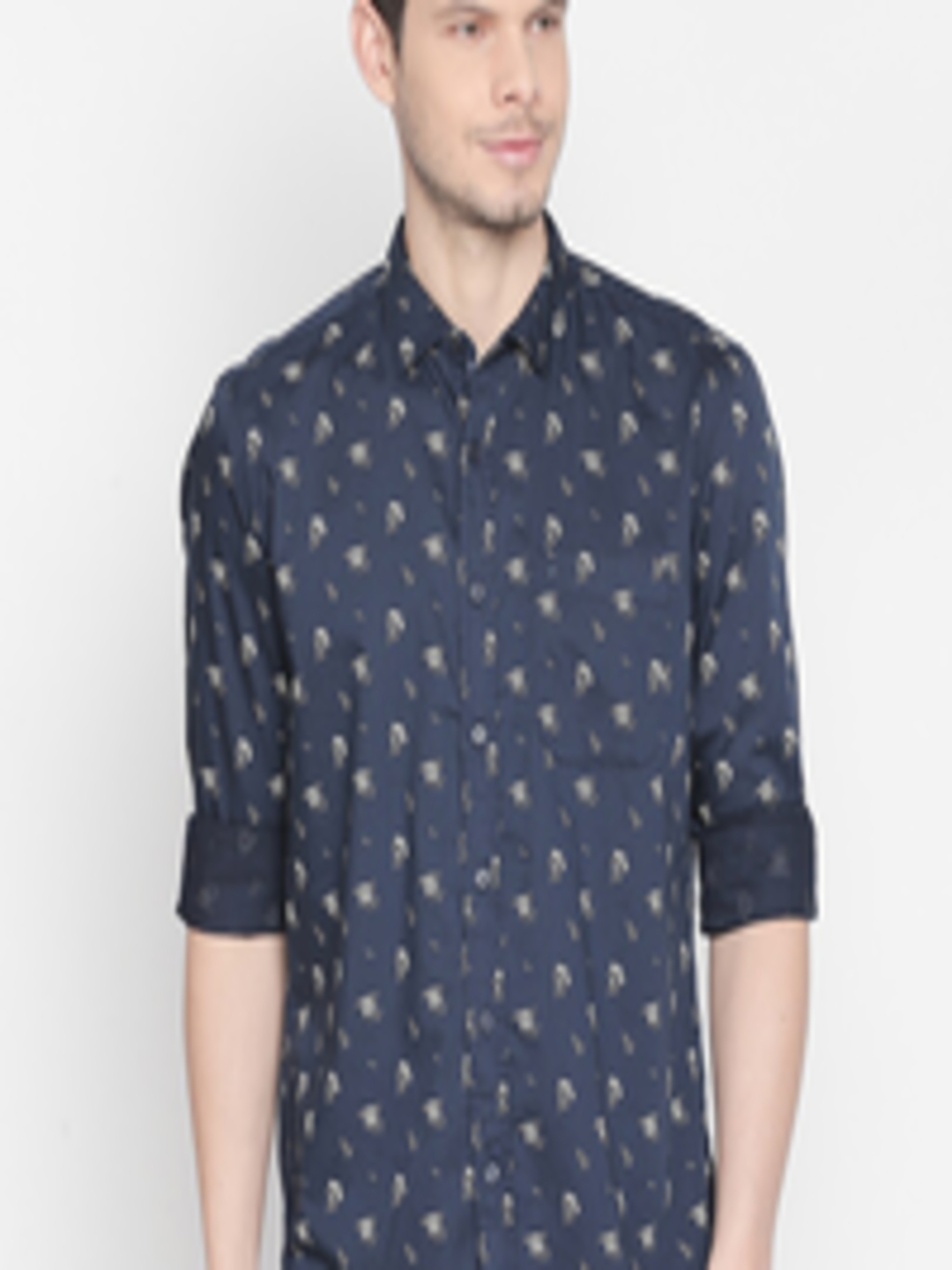 Buy Basics Men Blue & Beige Slim Fit Printed Casual Shirt - Shirts for ...