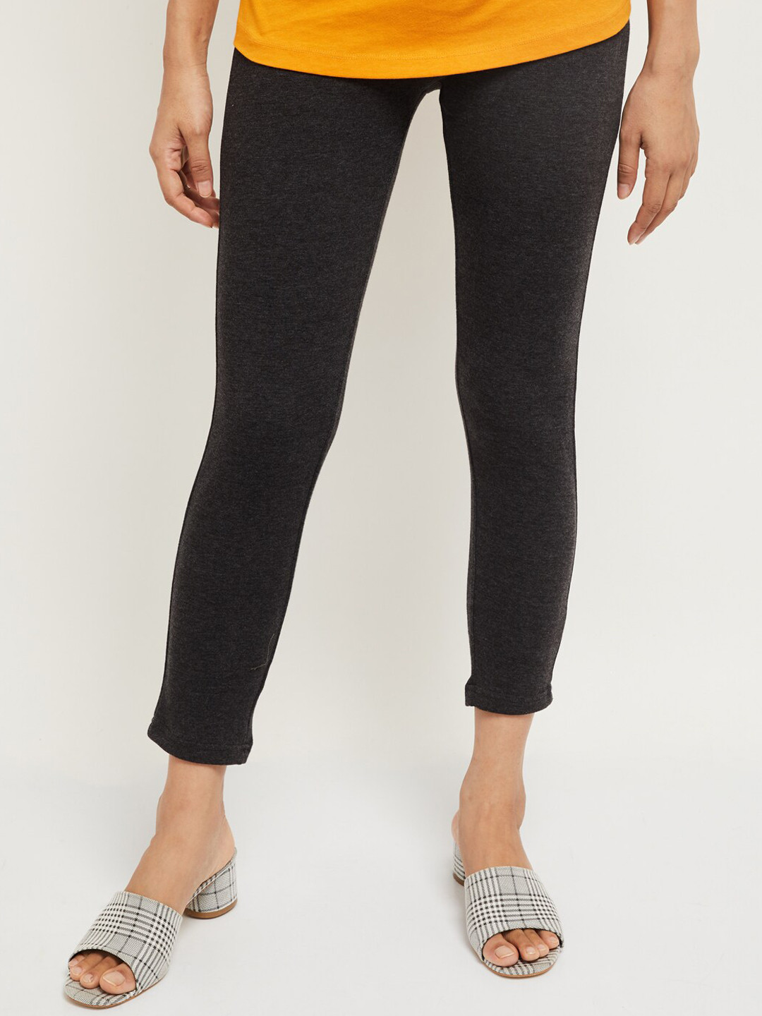 Buy Max Women Charcoal Grey Textured Leggings Leggings for Women