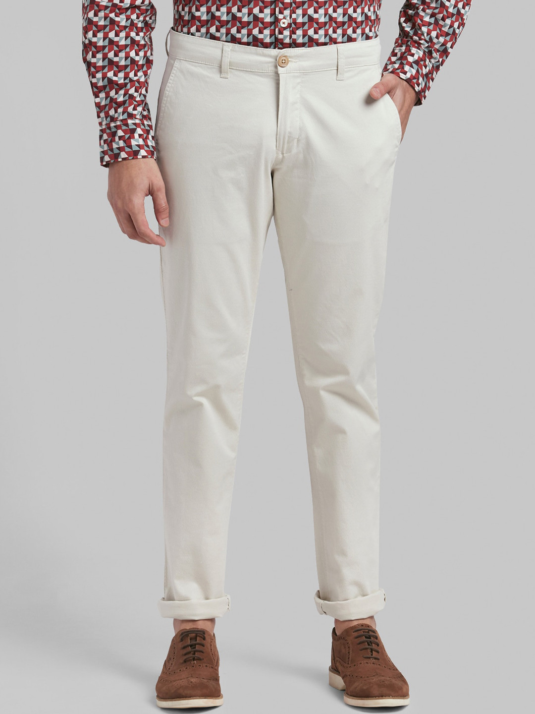 Buy Parx Men Beige Tapered Fit Solid Regular Trousers - Trousers for ...