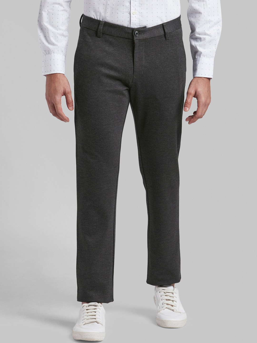 Buy Parx Men Grey Tapered Fit Solid Regular Trousers - Trousers for Men ...