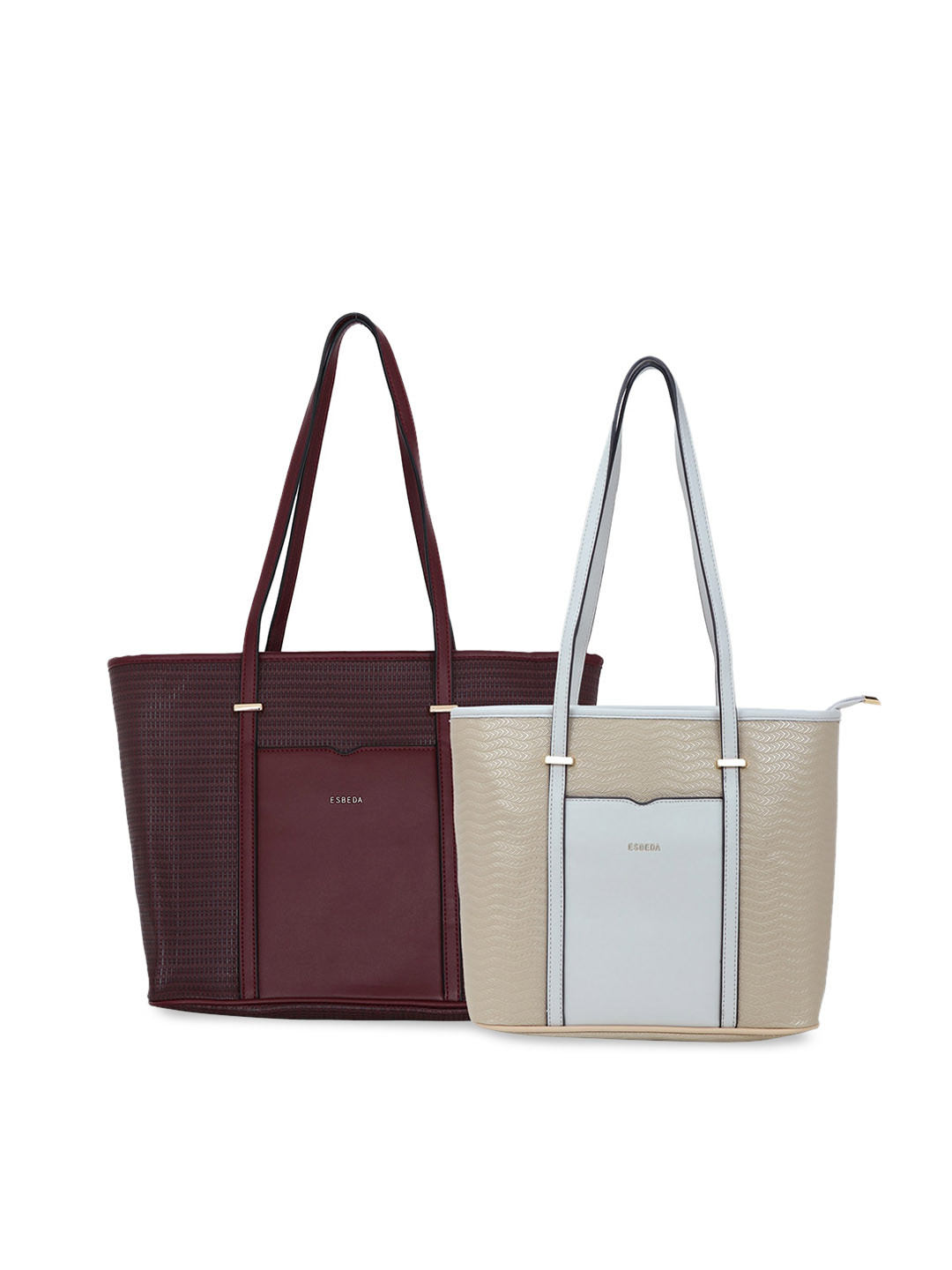 Buy ESBEDA Maroon & Beige Set Of 2 Textured Tote Bag Handbags for