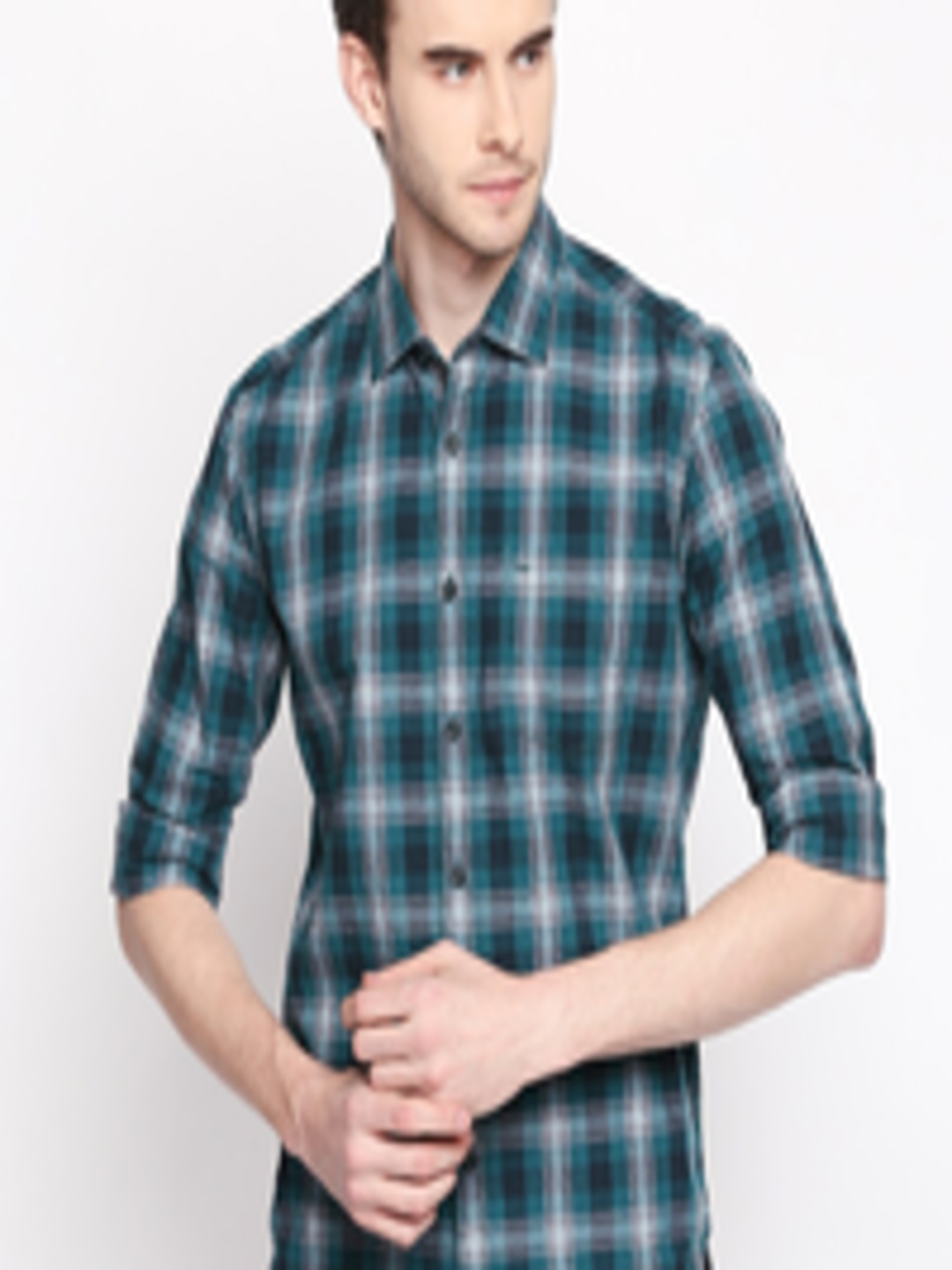 Buy Basics Men Green & White Slim Fit Checked Casual Shirt - Shirts for ...