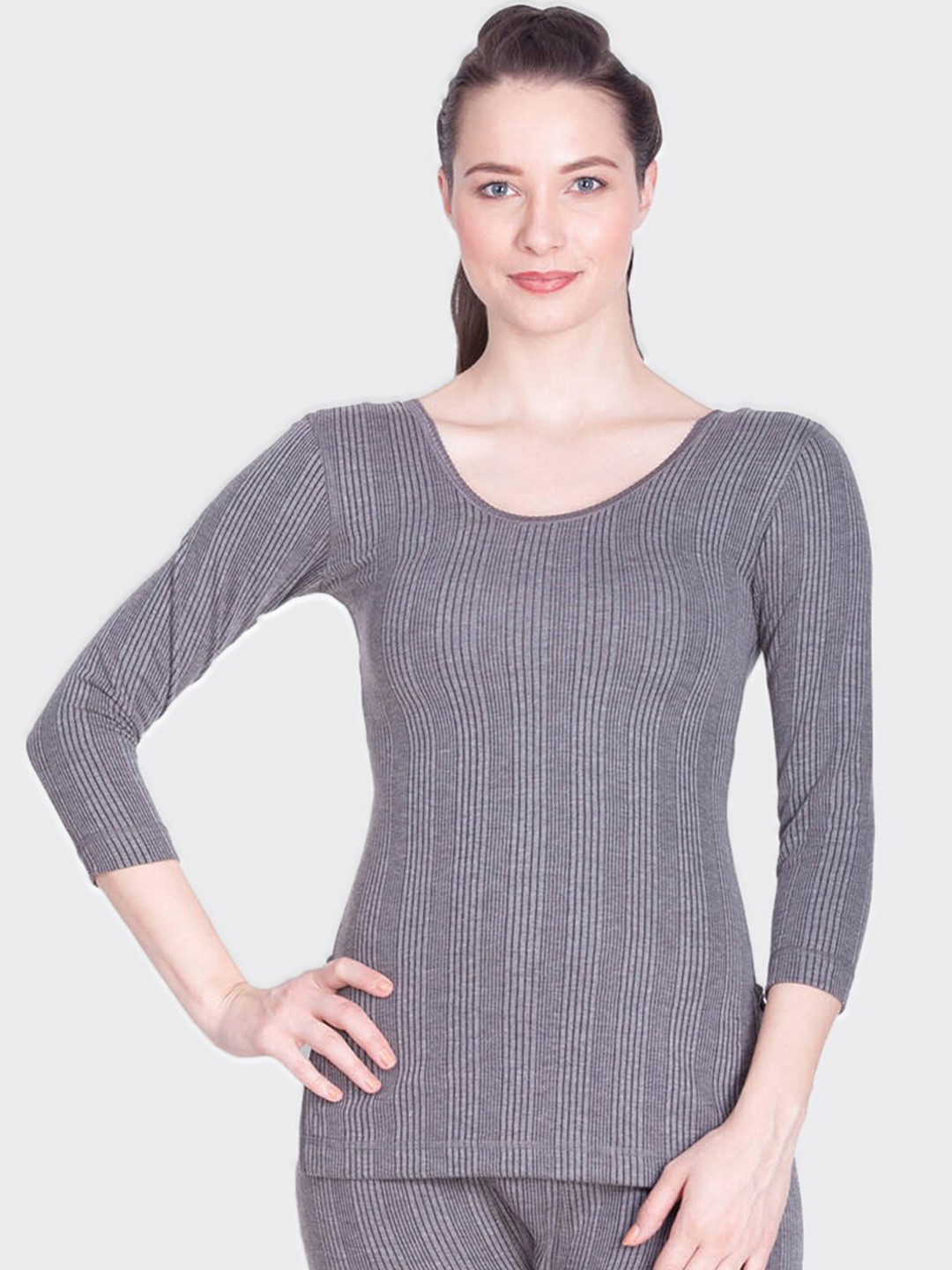 Buy Lux Inferno Women Charcoal Grey Striped Thermal Top Thermal Tops