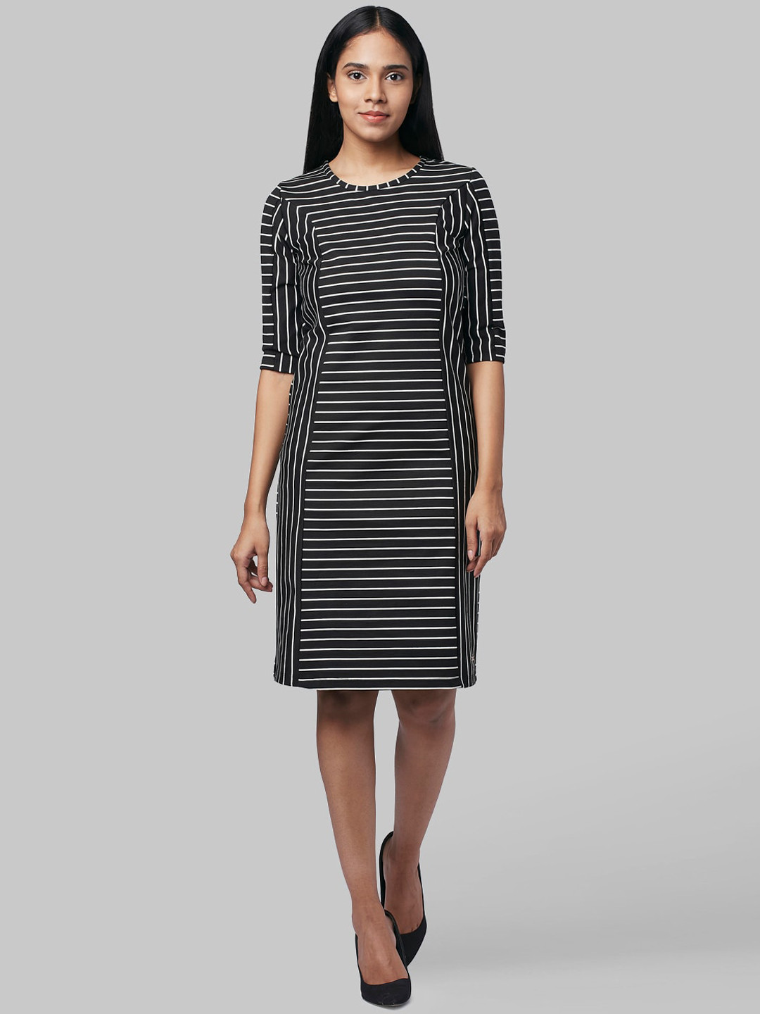 Buy Park Avenue Woman Black & White Striped Sheath Dress Dresses for