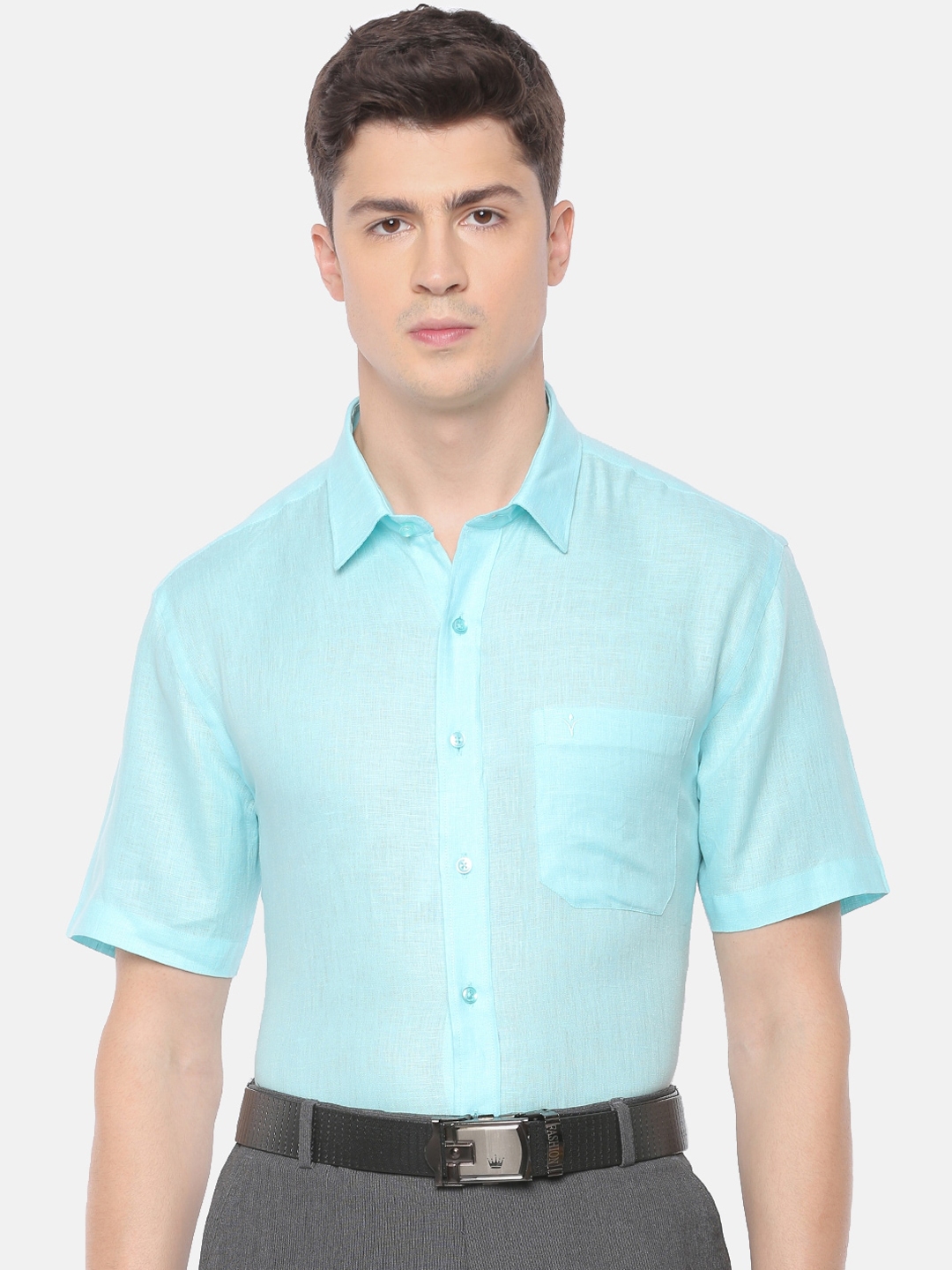 Buy Ramraj Men Blue Slim Fit Solid Pure Linen Formal Shirt - Shirts for ...