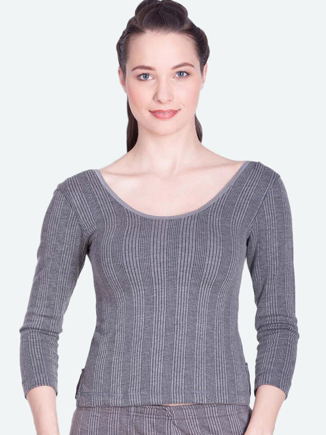 Buy Lux Inferno Women Charcoal Grey Striped Thermal Top Thermal Tops