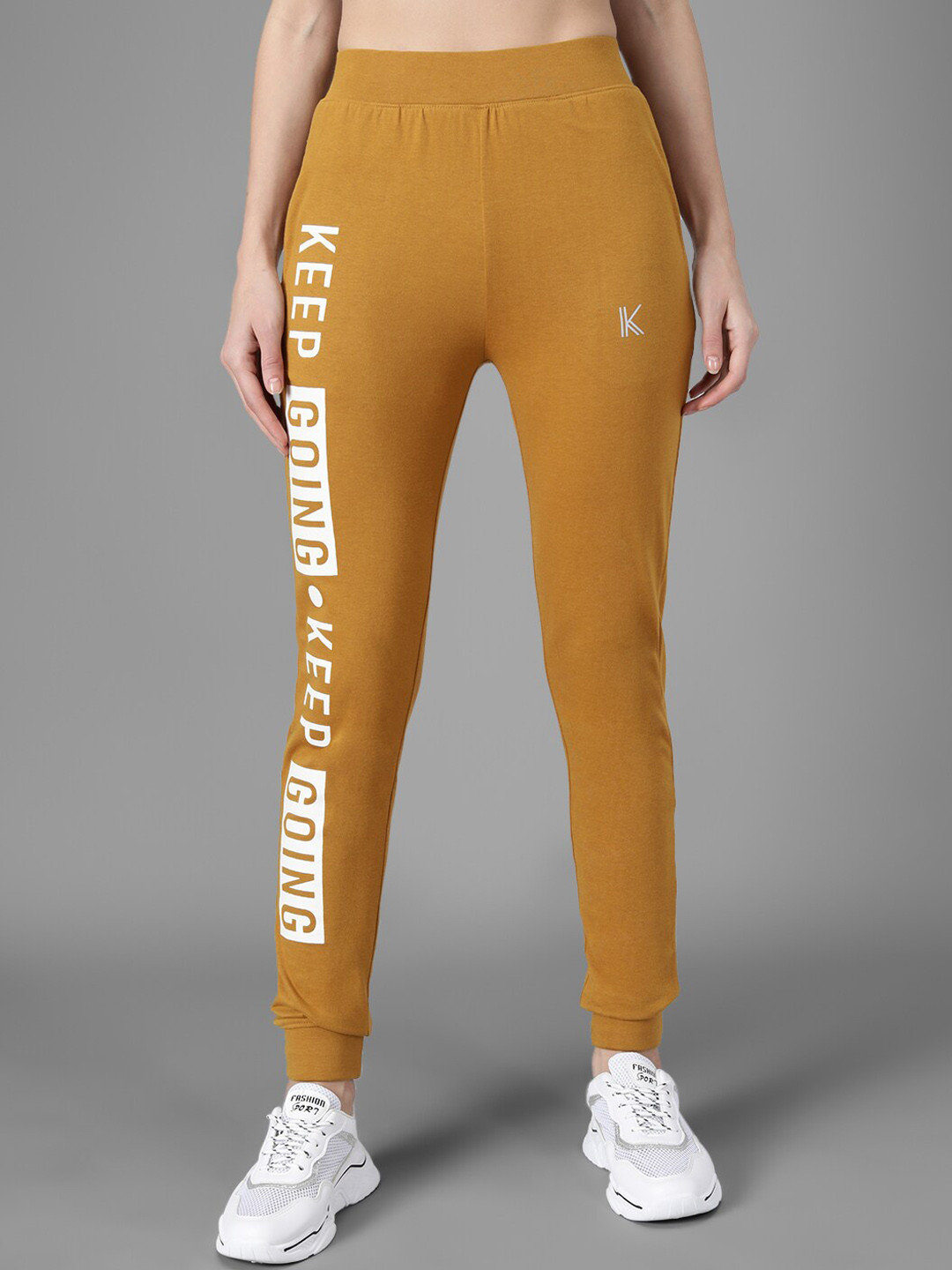 Buy Kotty Women Mustard Yellow & White Printed Joggers Track Pants
