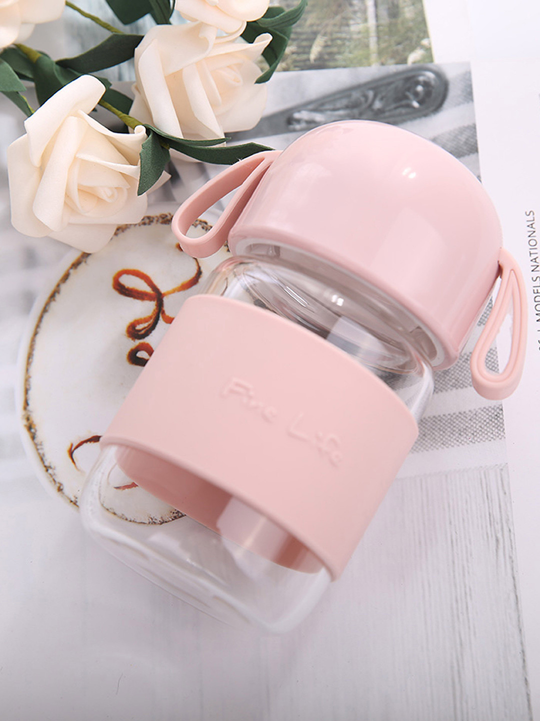 Buy YOYOSO Pink & Transparent Solid Glass Water Bottle 280 Ml Water