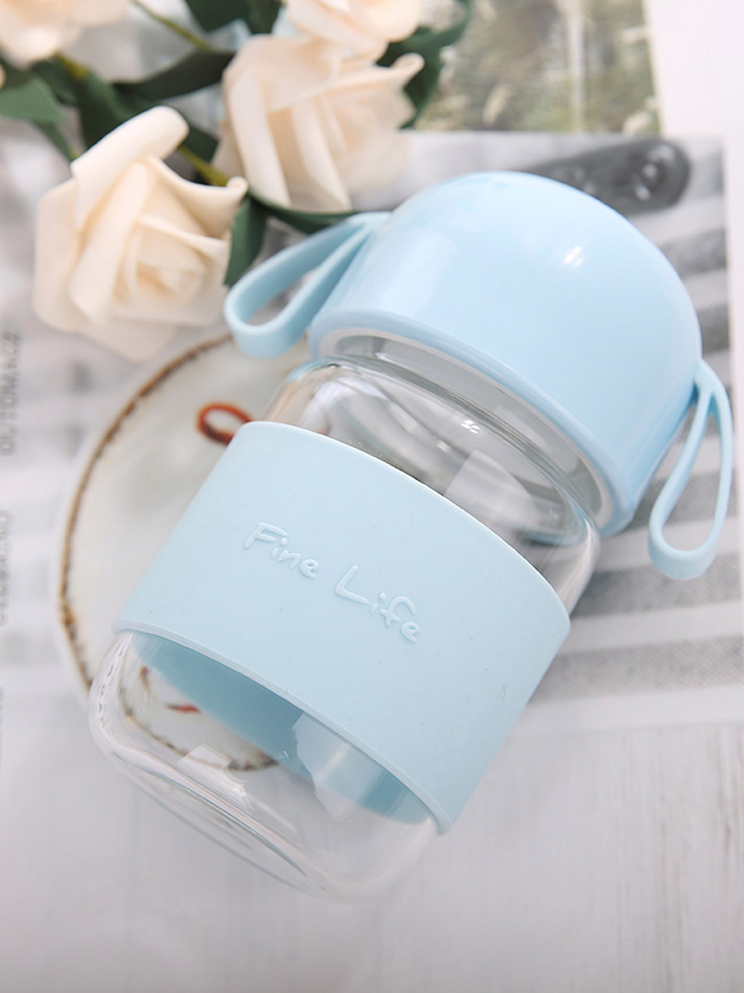 Buy YOYOSO Blue & Transparent Solid Glass Water Bottle 280 Ml Water