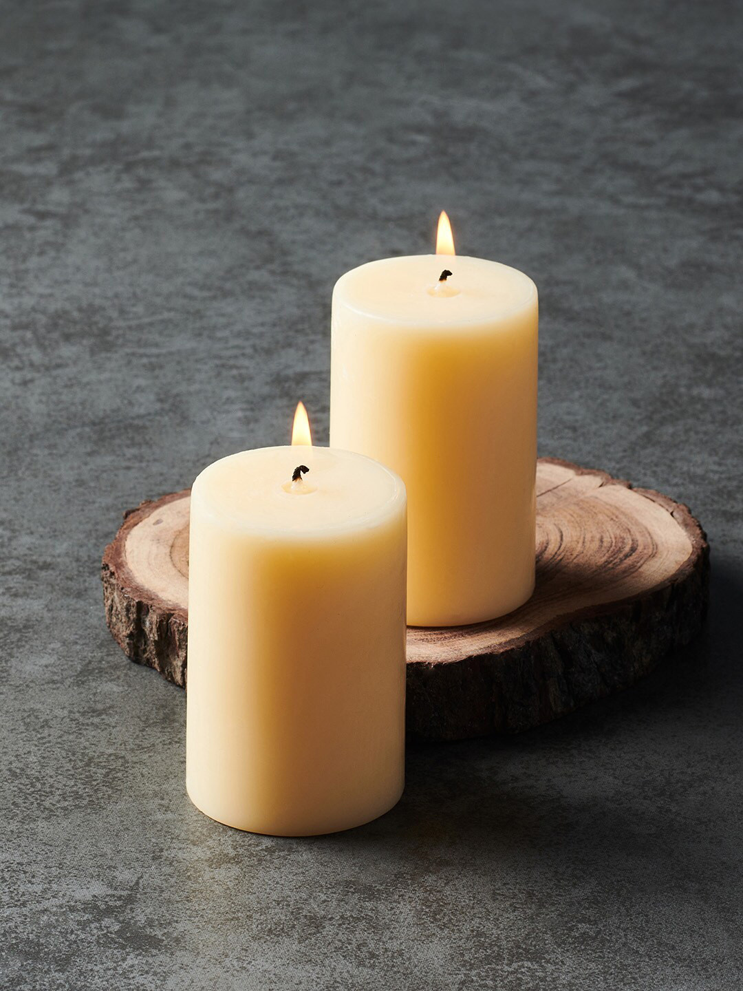 Buy Pure Home And Living Set Of 2 Beige Solid Vanilla Pillar Candles