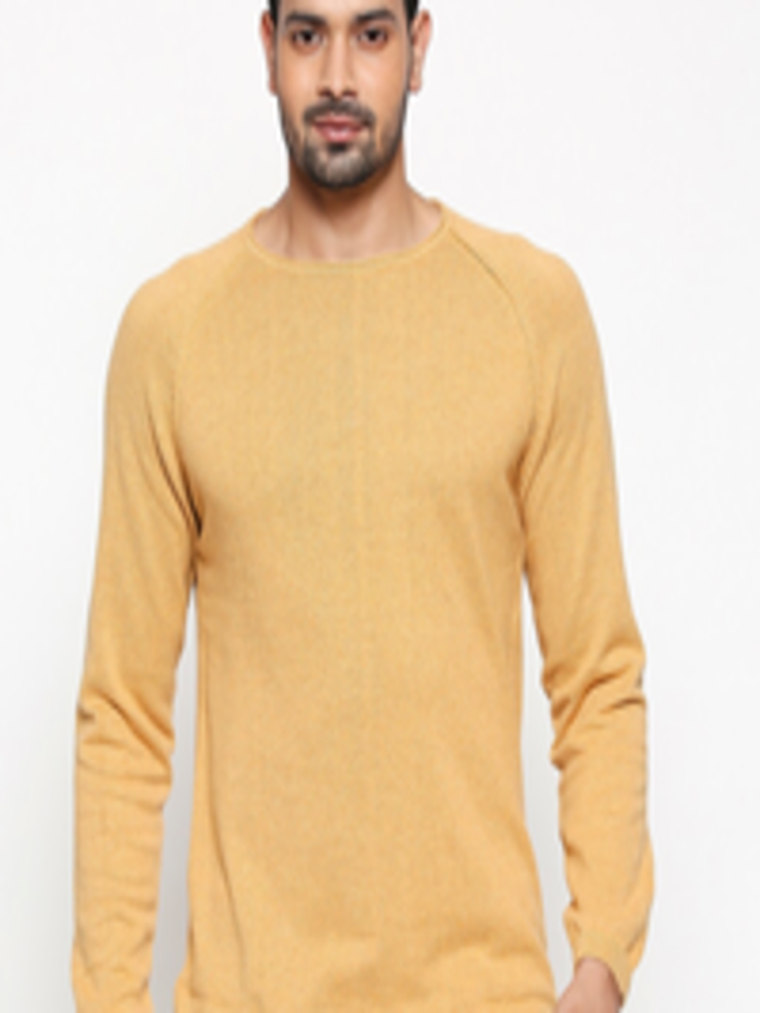 Buy People Men Yellow Solid Pullover Sweater - Sweaters for Men ...