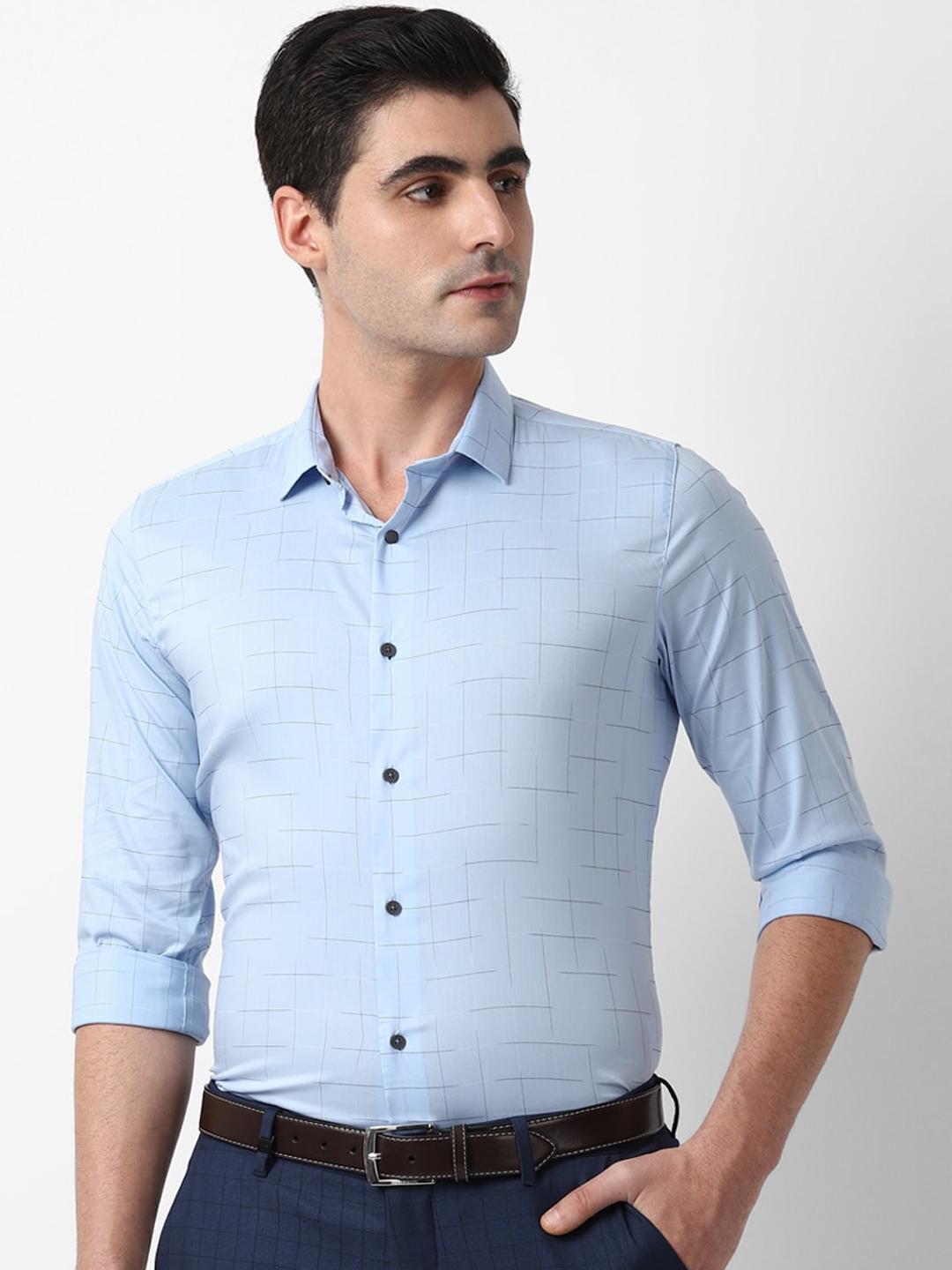 Buy Louis Philippe Sport Men Blue Slim Fit Checked Casual Shirt ...