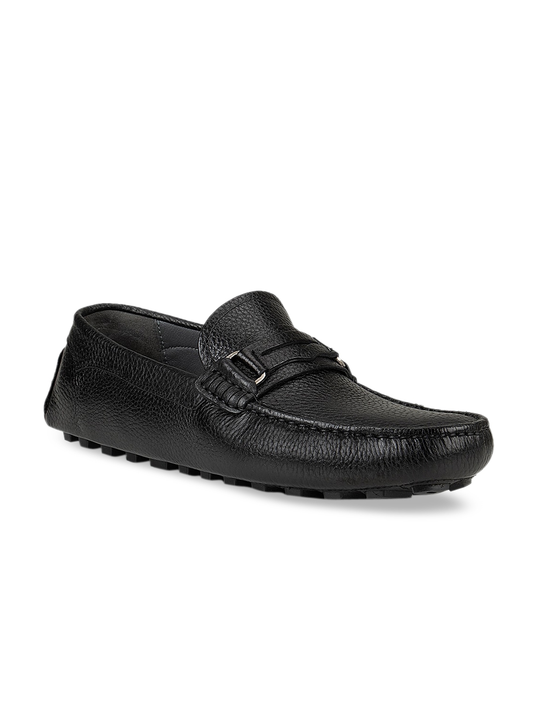 Buy ROSSO BRUNELLO Men Black Solid Leather Formal Loafers - Formal ...