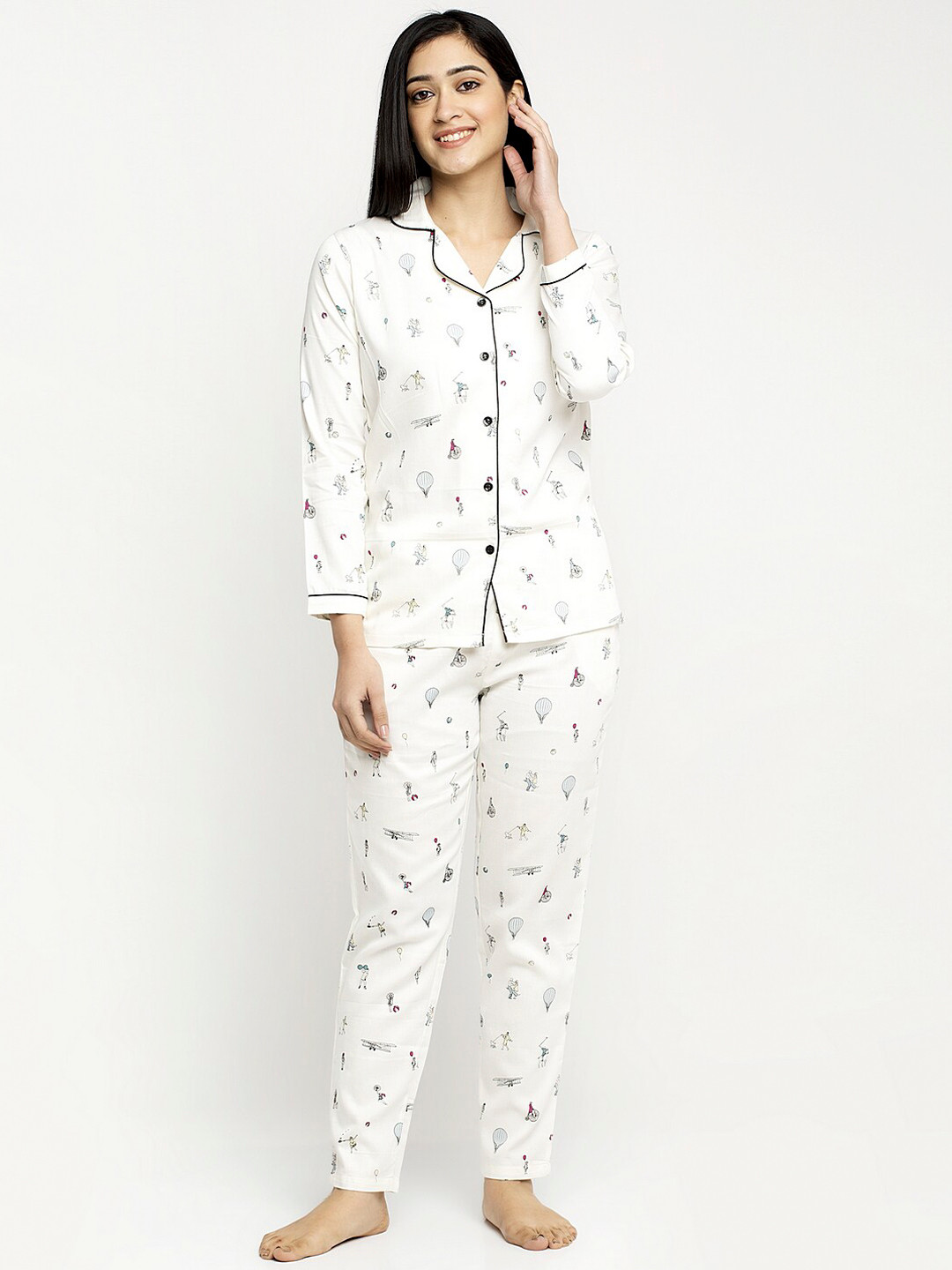 Buy MAXENCE Women White Printed Night Suit Night Suits for Women