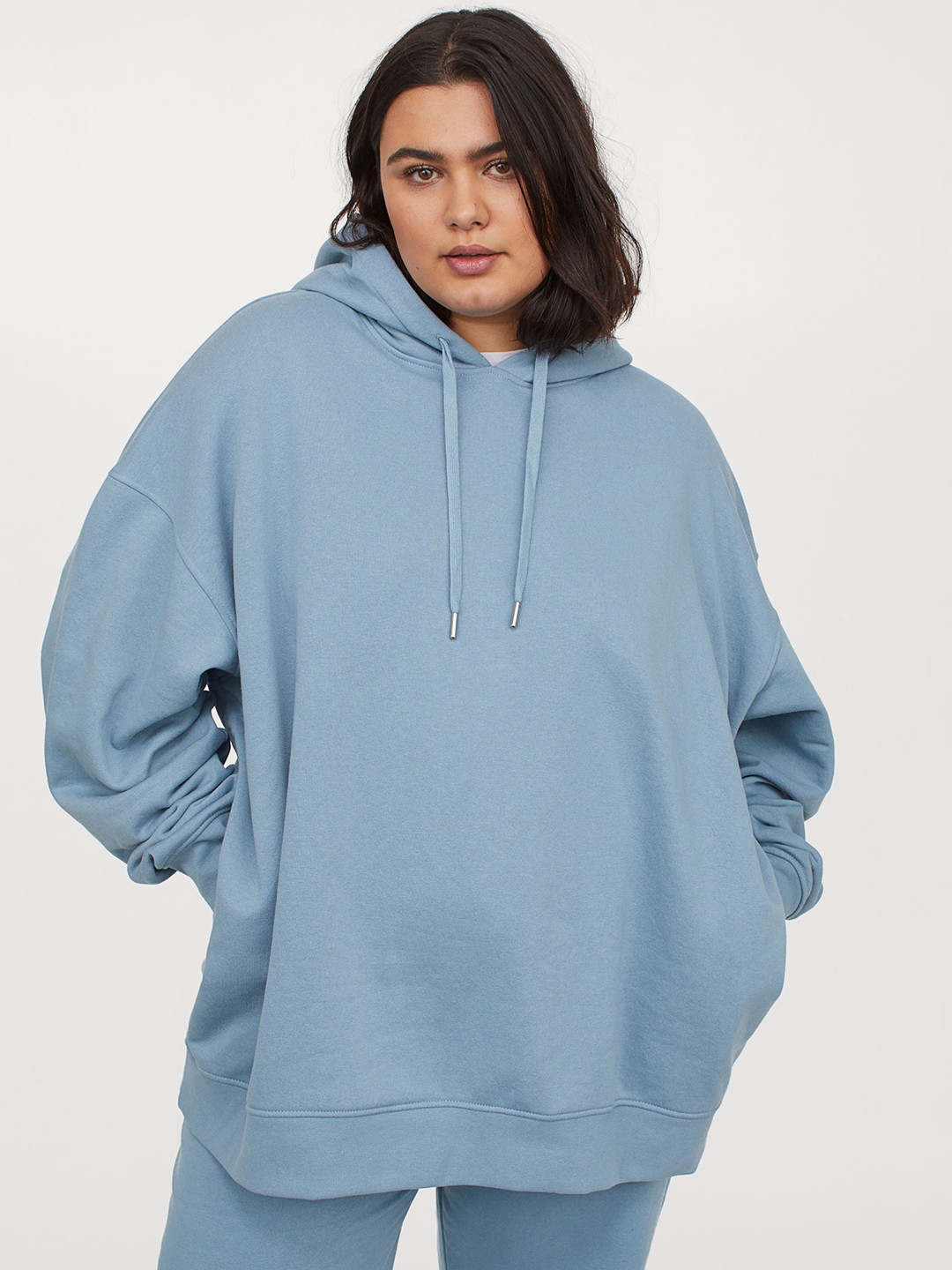 Buy H&M Plus Women Blue Solid Long Hoodie Sweatshirts for Women