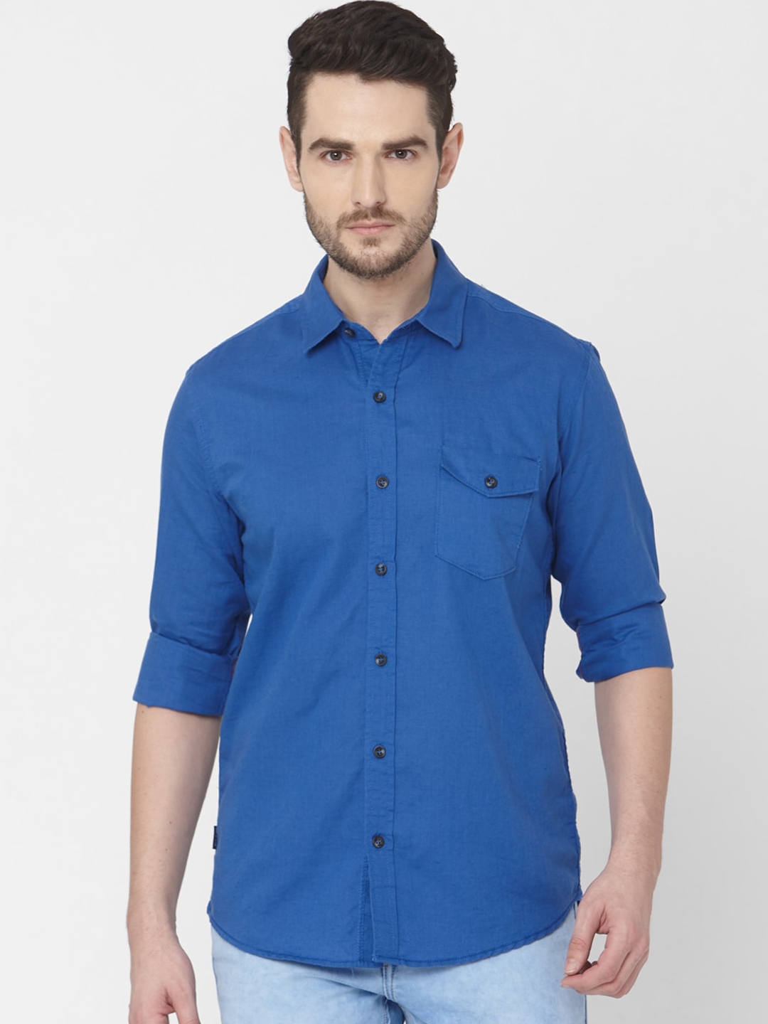 Buy Mufti Men Blue Slim Fit Solid Casual Shirt - Shirts for Men ...