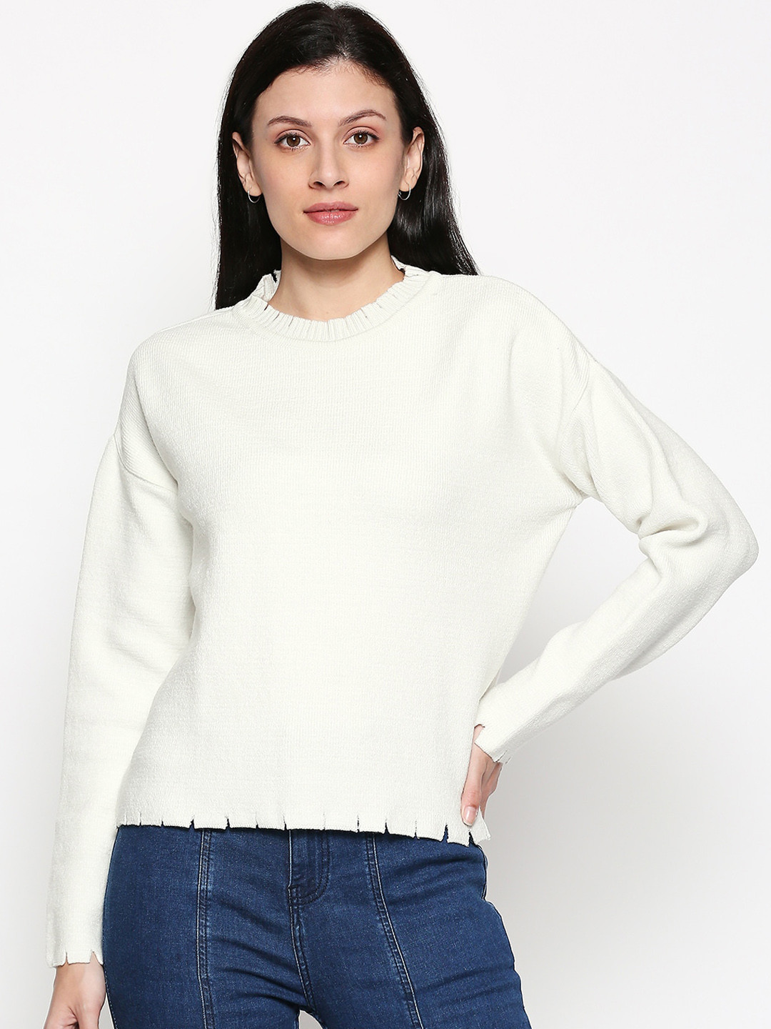Buy People Women White Ribbed Pullover Sweater Sweaters for Women