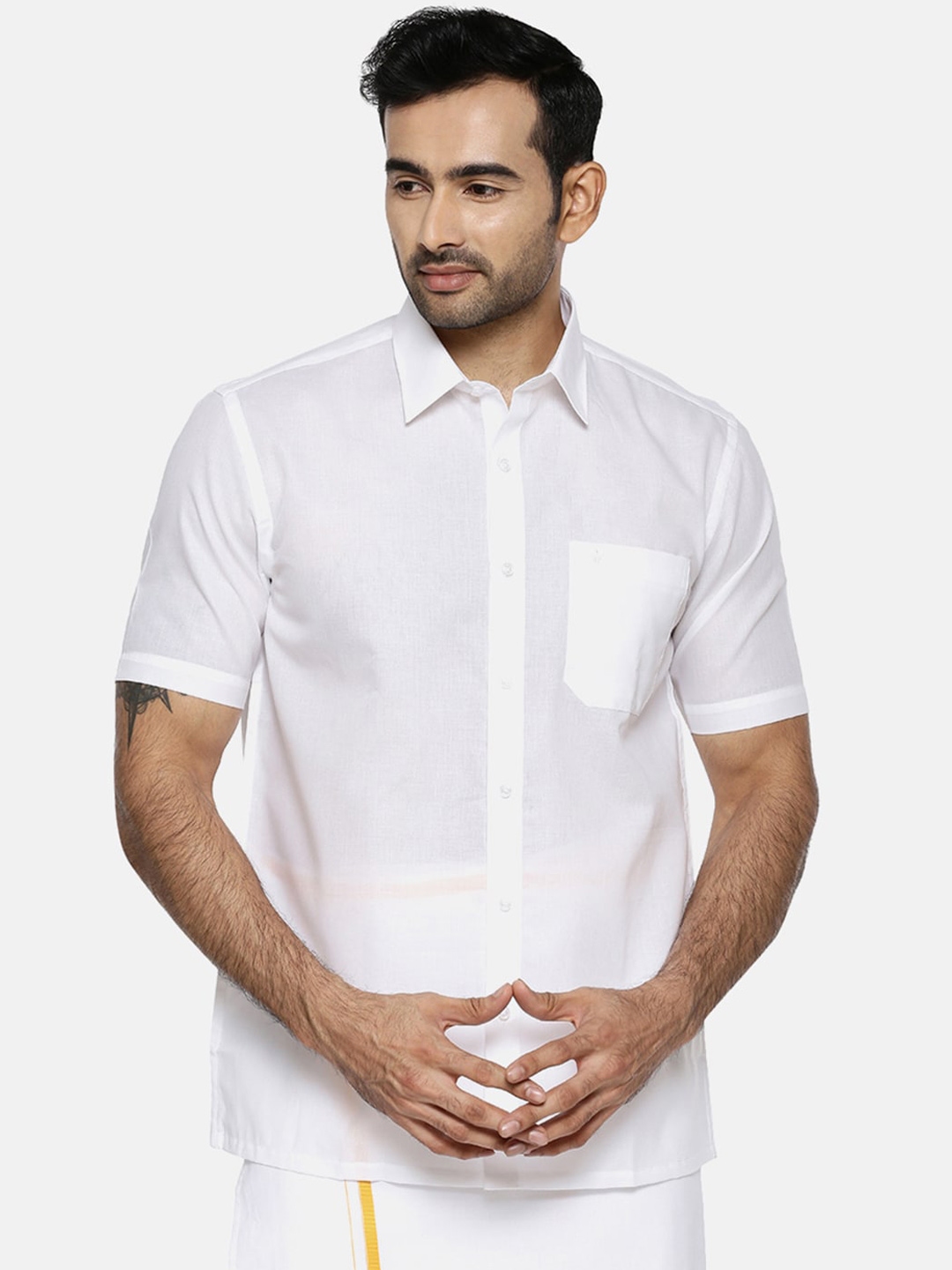 Buy Ramraj Men White Regular Fit Solid Cotton Ethnic Shirt - Shirts for ...
