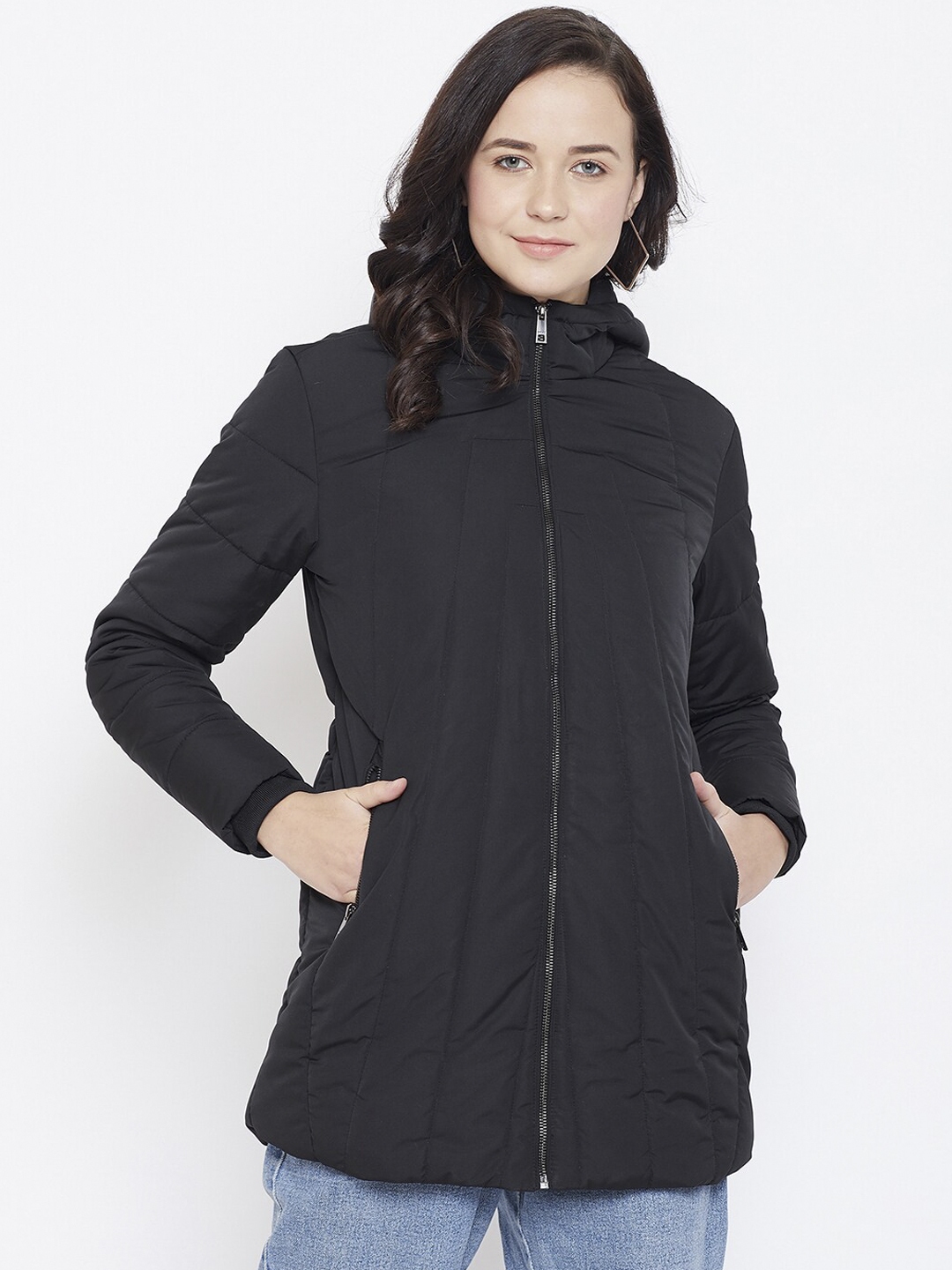 Buy Octave Women Black Solid Lightweight Padded Jacket - Jackets for ...