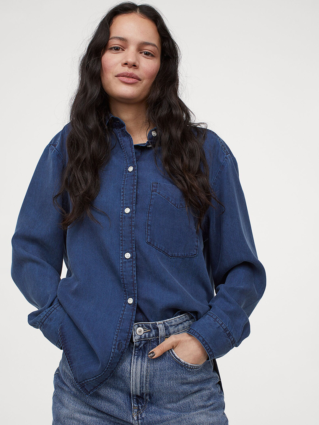 Buy H&M Women Blue Denim Shirt Shirts for Women 13319416 Myntra