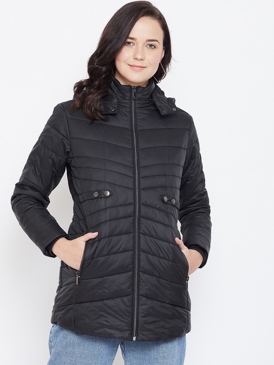 Buy Octave Women Black Solid Lightweight Padded Jacket Jackets for