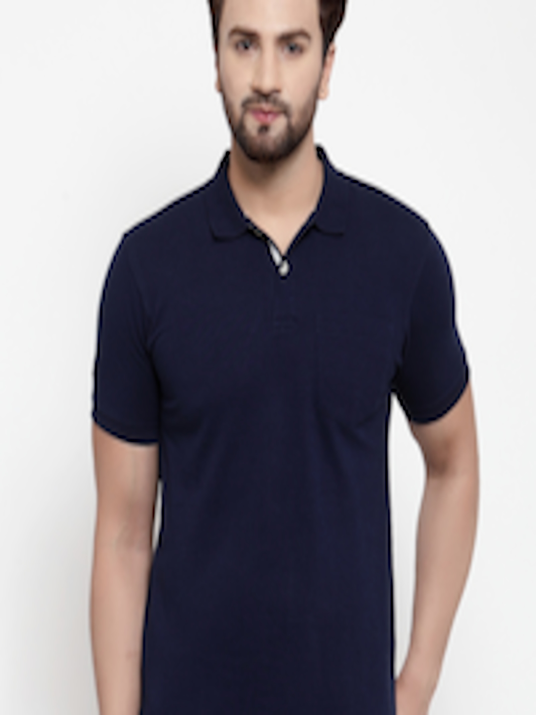 Buy Cantabil Men Navy Blue Solid Polo Collar T Shirt - Tshirts for Men ...