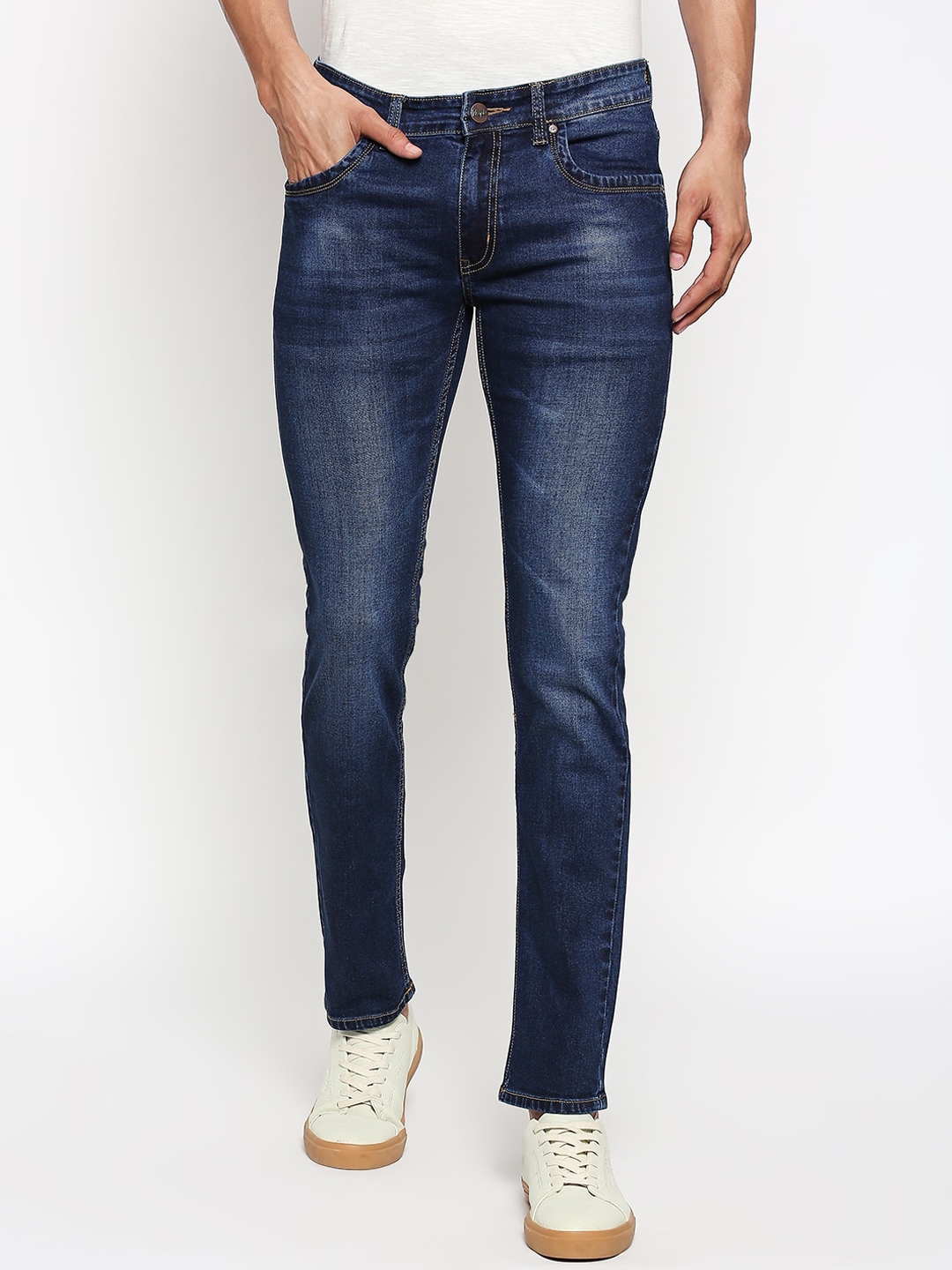 Buy People Men Navy Blue Skinny Fit Mid Rise Clean Look Jeans - Jeans ...