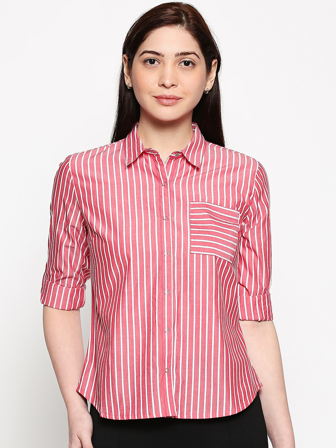 Buy People Women Red Regular Fit Striped Casual Shirt Shirts for Women 13326748 Myntra