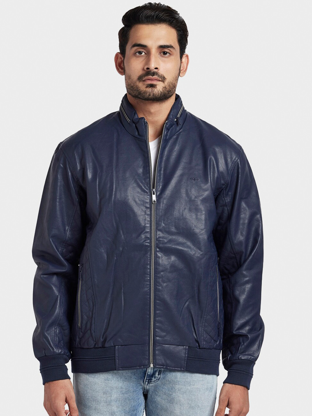 Buy ColorPlus Men Navy Blue Solid Bomber Jacket Jackets for Men