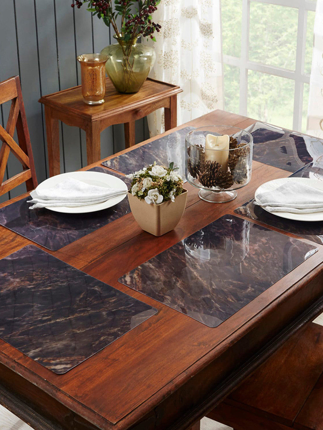 Buy OBSESSIONS Set Of 6 Brown & Black Embossed Vinyl Table Mats Table