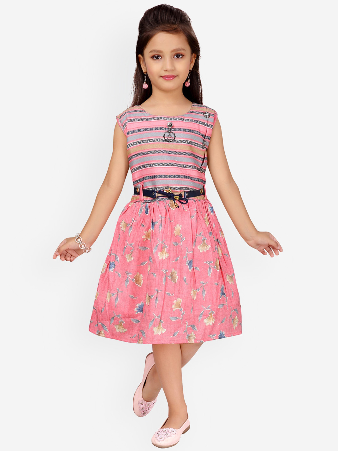 Buy Aarika Girls Pink Printed Fit And Flare Dress Dresses for Girls