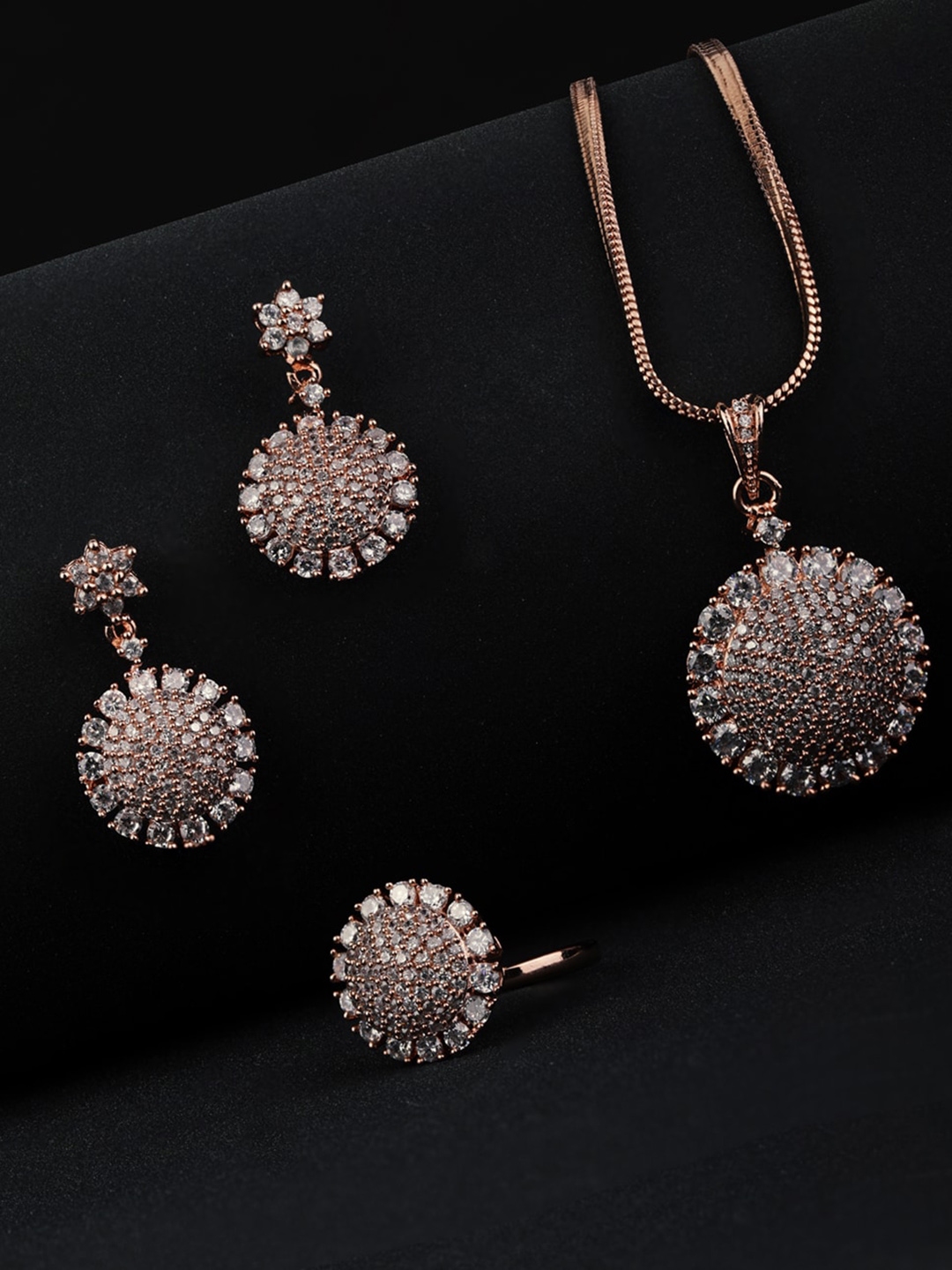 Buy Priyaasi Rose Gold Plated White AD Studded Jewellery Set