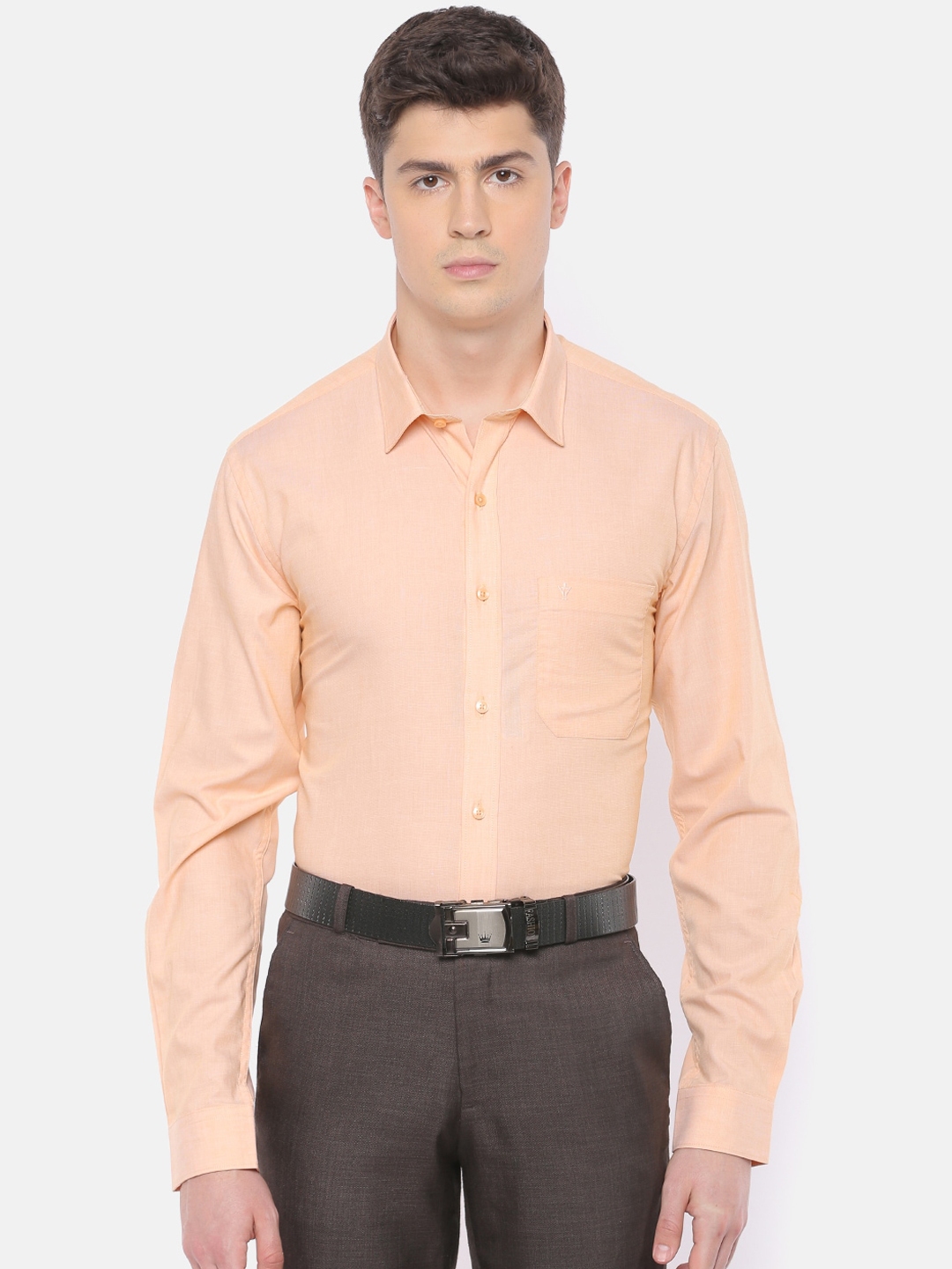 Buy Ramraj Men Peach Coloured Slim Fit Solid Formal Shirt - Shirts for ...