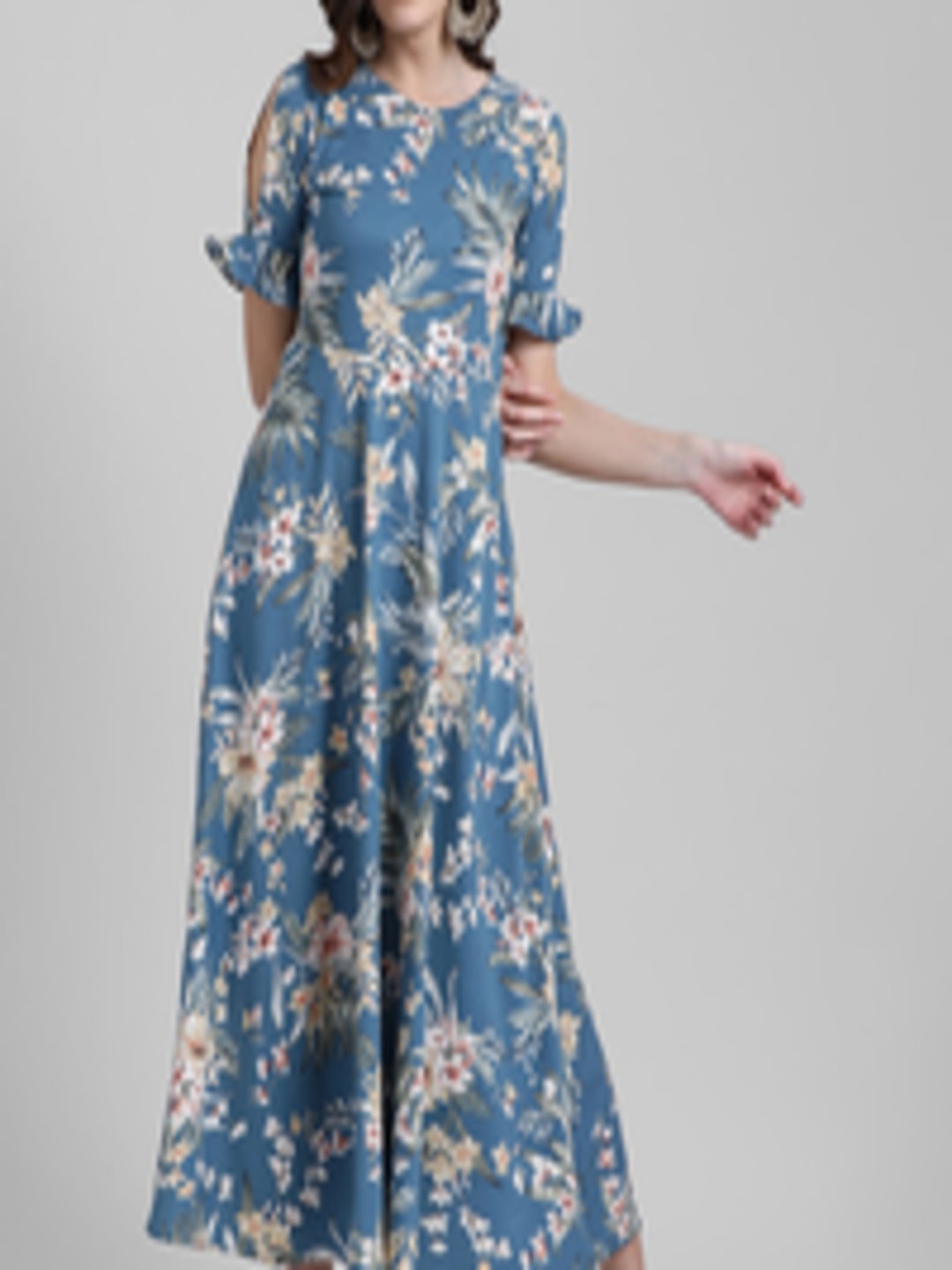Buy Zink London Women Blue Printed Maxi Dress - Dresses for Women ...