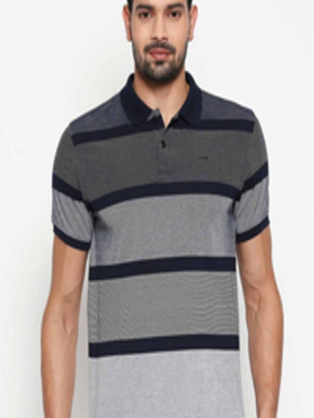 Buy People Men Navy Blue & Grey Striped Polo Collar T Shirt - Tshirts ...