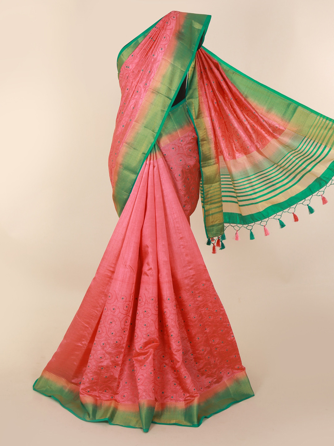 Buy Pothys Pink & Green Art Silk Embroidered Saree Sarees for Women