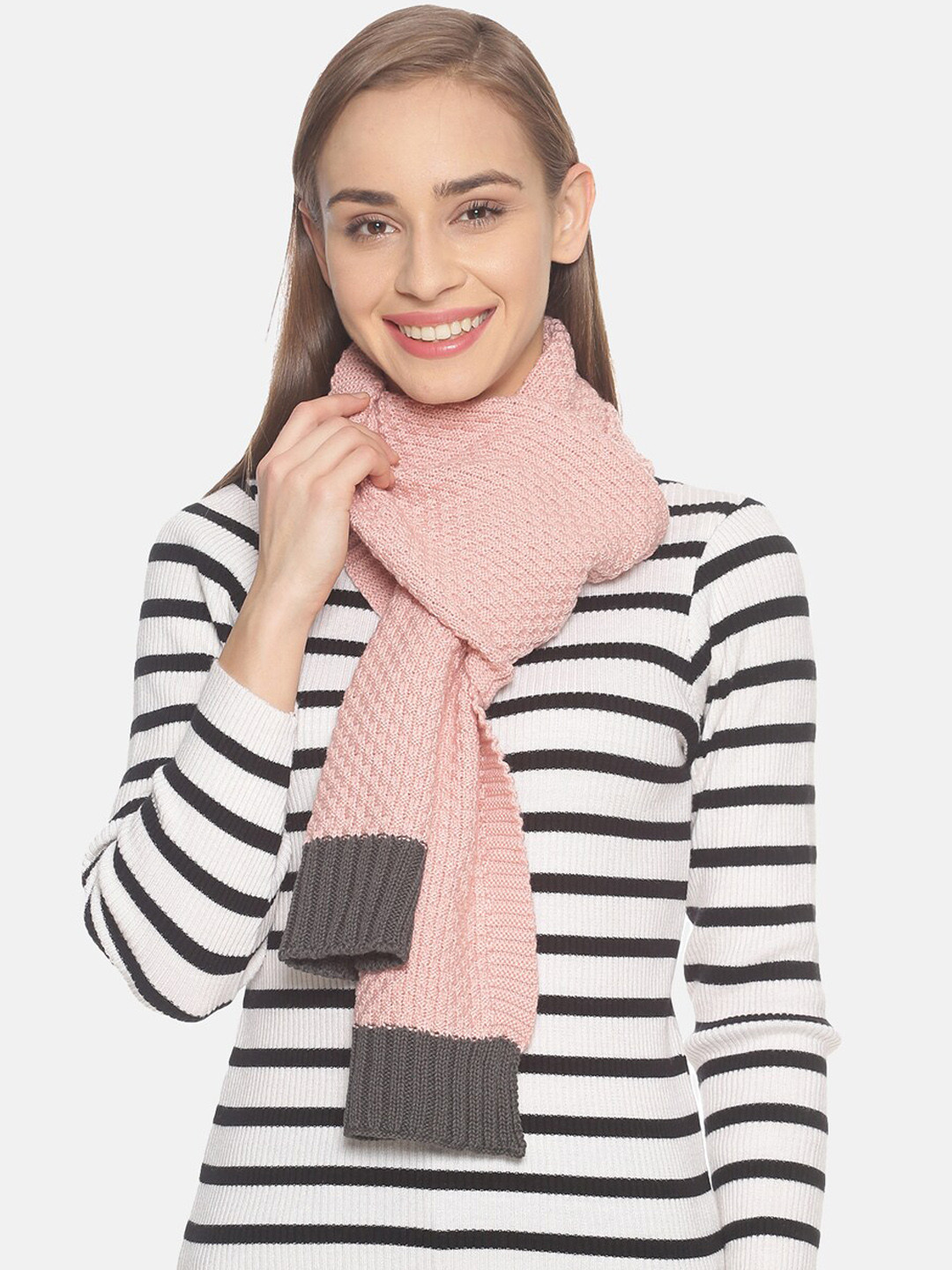 Buy 513 Women Pink & Grey Self Design Mufflers Mufflers for Women