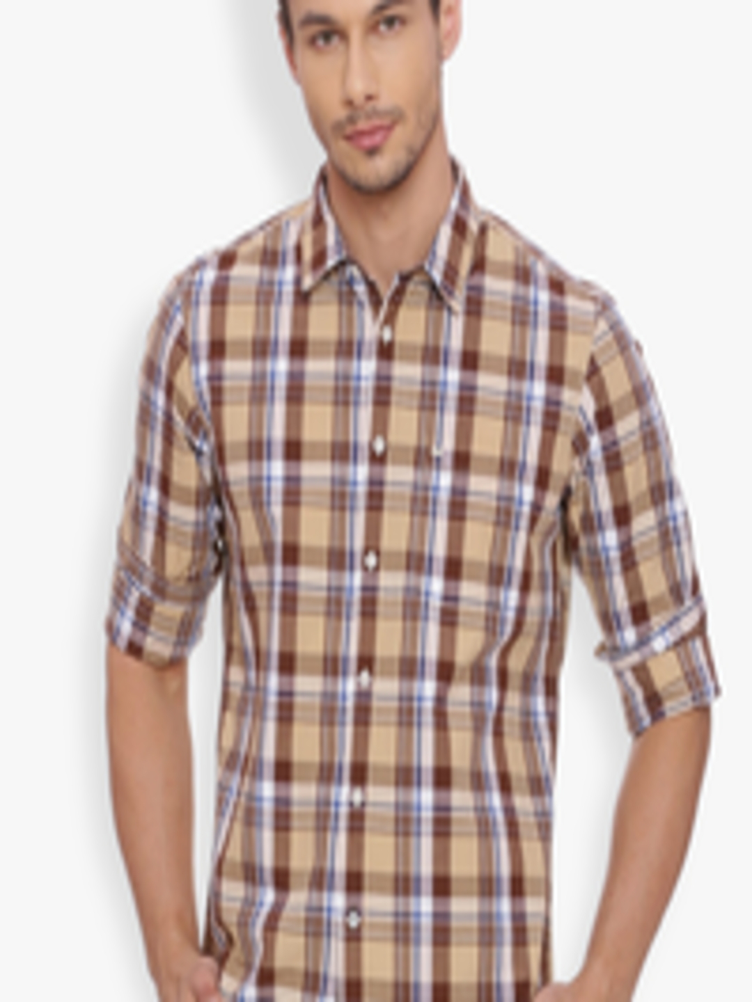 Buy Basics Men Brown & Yellow Slim Fit Checked Casual Shirt - Shirts ...