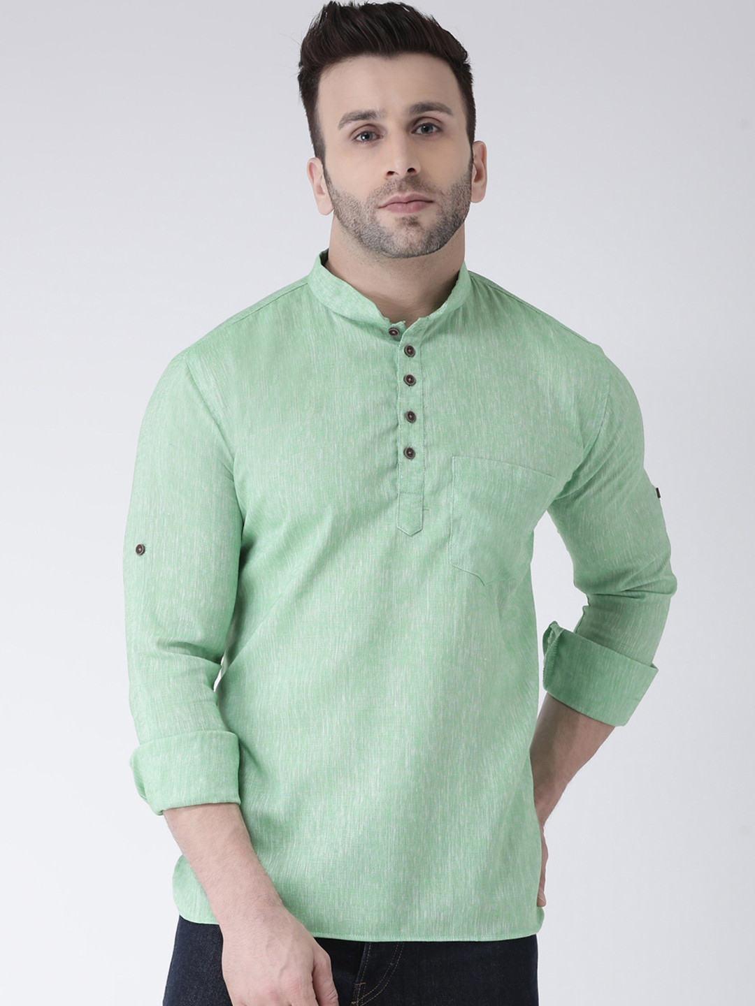 Buy Hangup Men Green Solid Mandarin Collar Kurta Kurtas for Men 13148104 Myntra