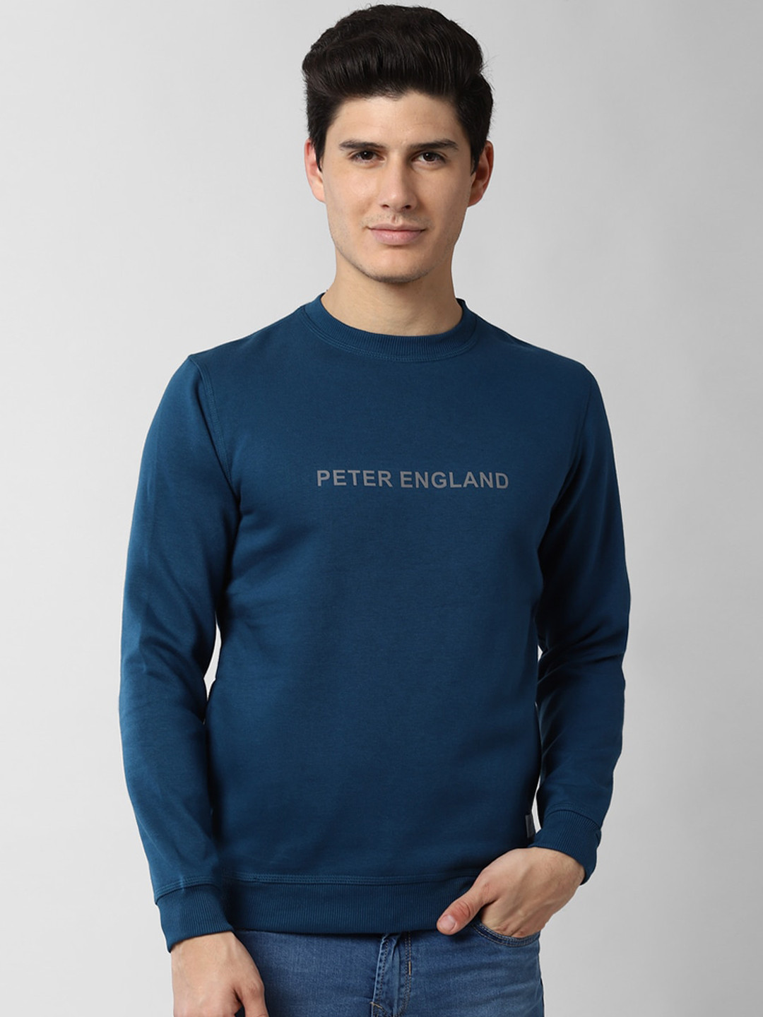 Buy Peter England Casuals Men Navy Blue Printed Sweatshirt