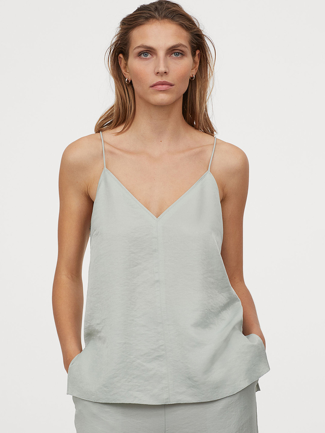 Buy H&M Women Green Solid Modal Blend Strappy Sustainable Top Tops