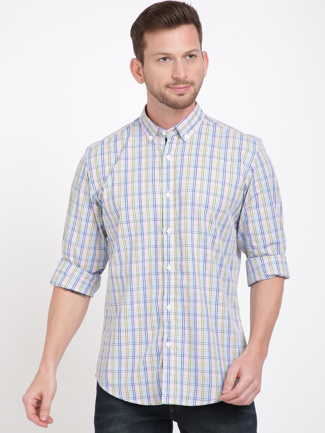 Buy IVOC Men Blue & White Slim Fit Checked Casual Shirt Shirts for