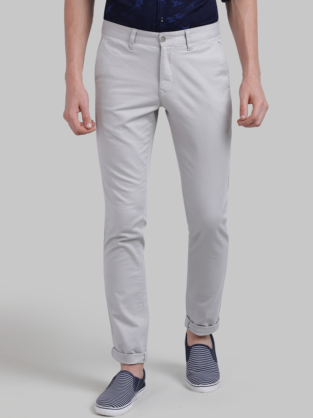 Buy Parx Men Grey Tapered Fit Solid Regular Trousers - Trousers for Men ...