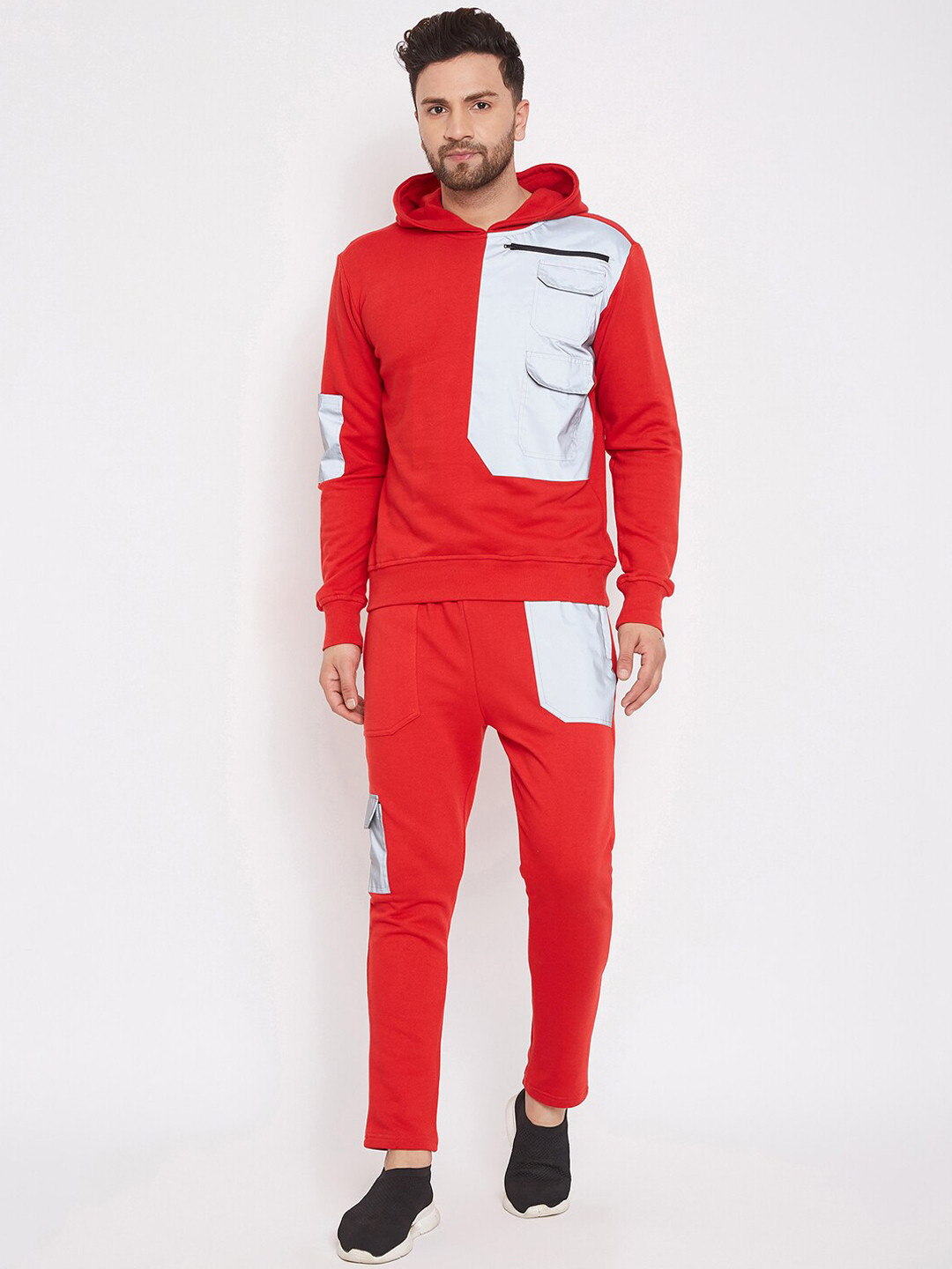 Buy FUGAZEE Men Red & White Colourblocked Tracksuit Tracksuits for
