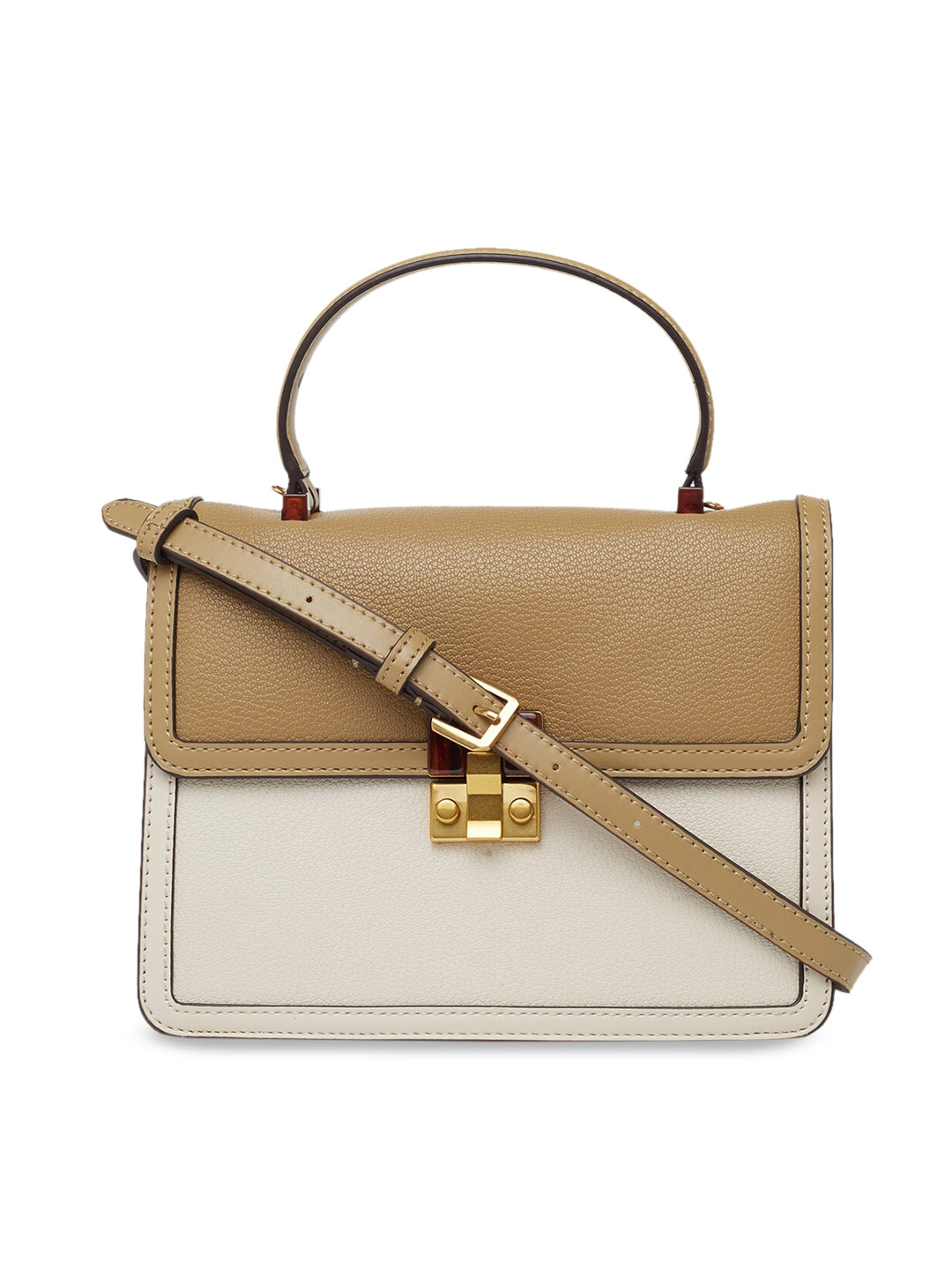Buy CHARLES & KEITH Cream Coloured & Beige Colourblocked Sling Bag