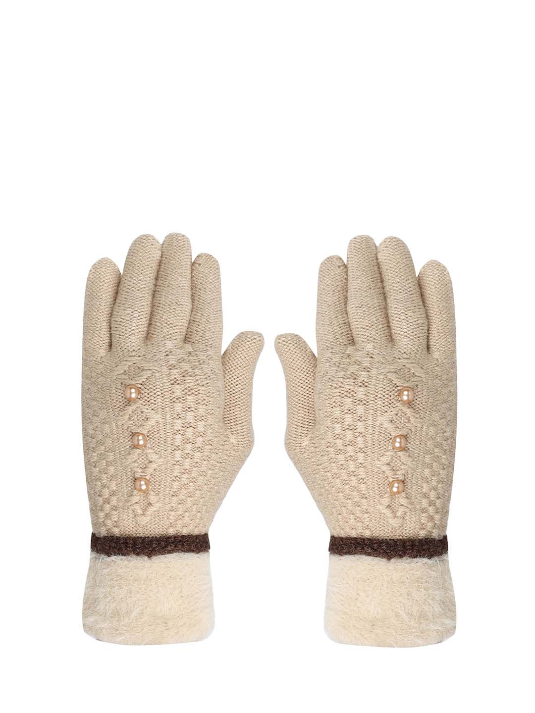 Buy FabSeasons Women Acrylic Beige Self Design Winter Gloves Gloves