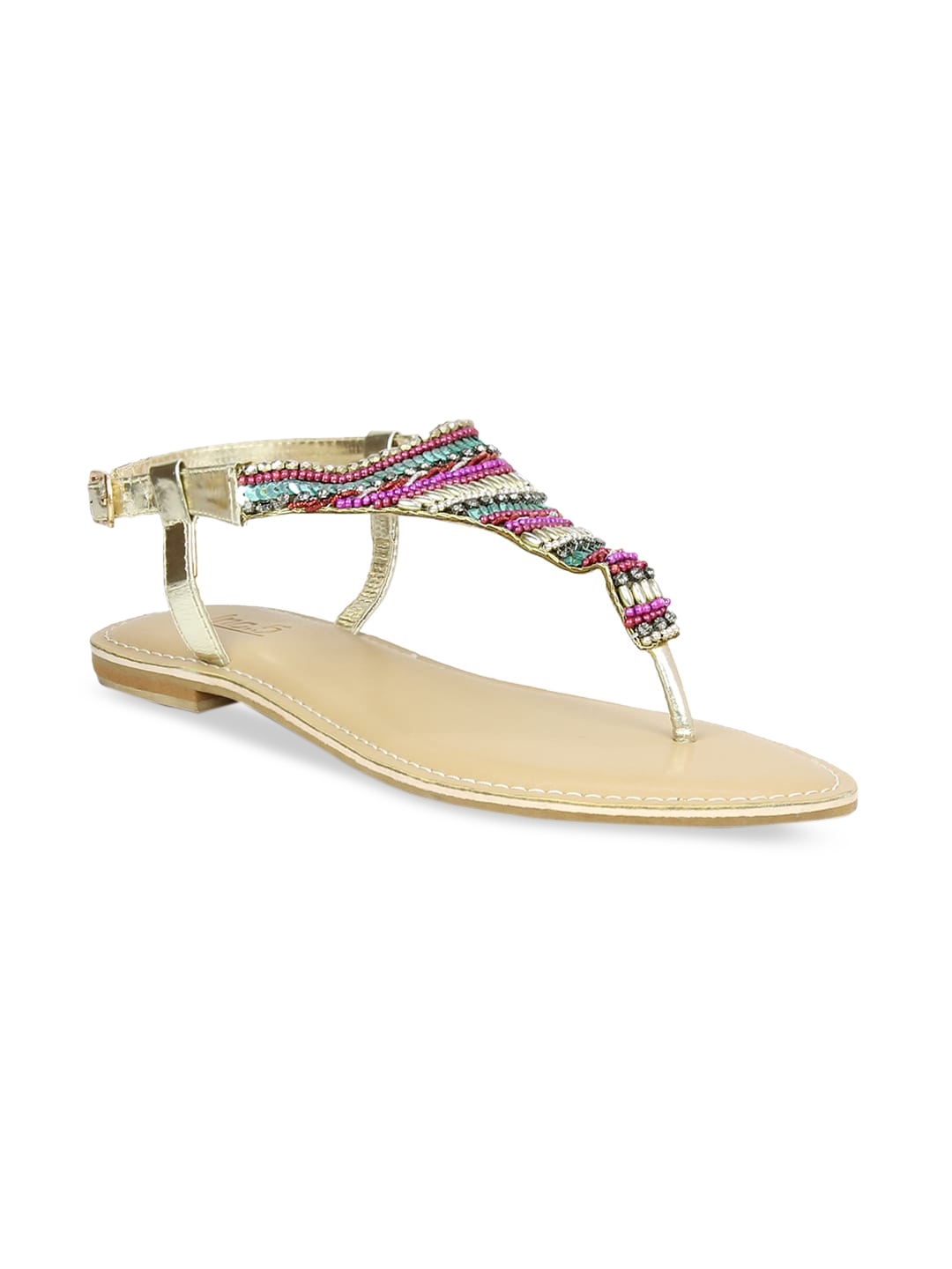 gold t strap flats