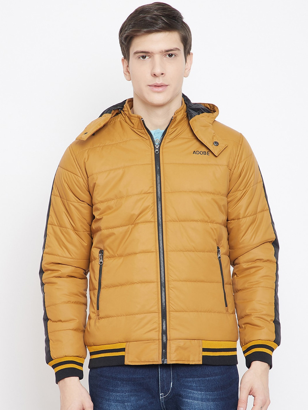 Buy Adobe Men Mustard Yellow Solid Lightweight Puffer Jacket Jackets