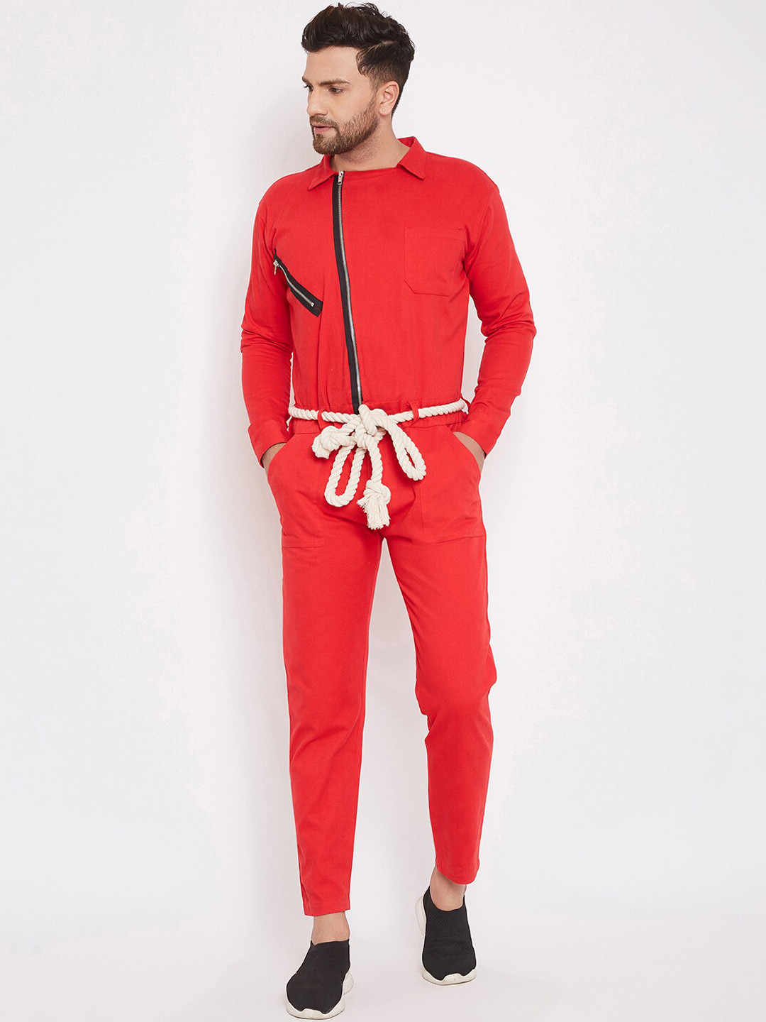 Buy FUGAZEE Men Red Solid Money Heist Jumpsuit Jumpsuit for Men
