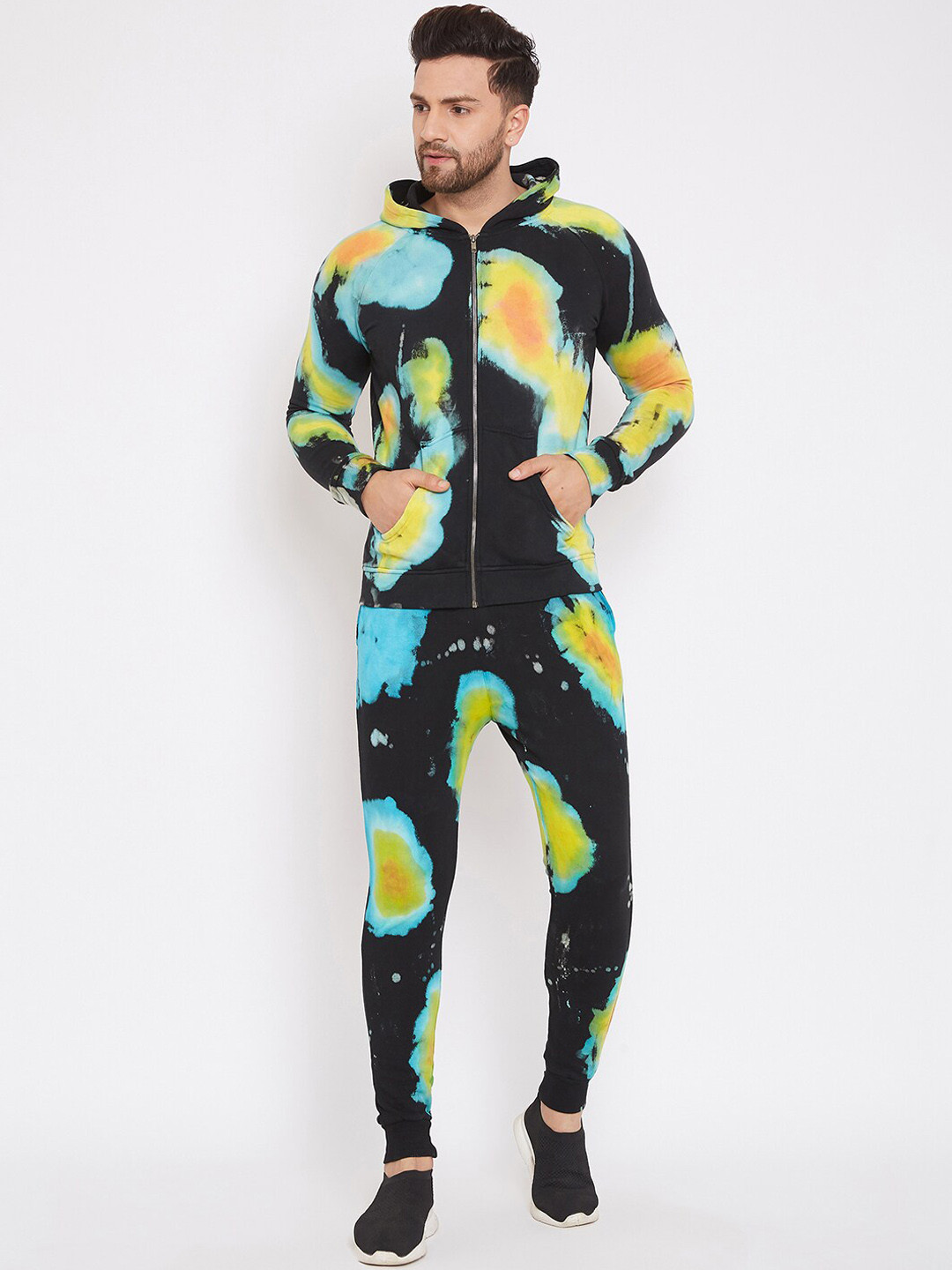 Buy FUGAZEE Men Black Blue & Yellow Tie And Dye Track Suit Tracksuits